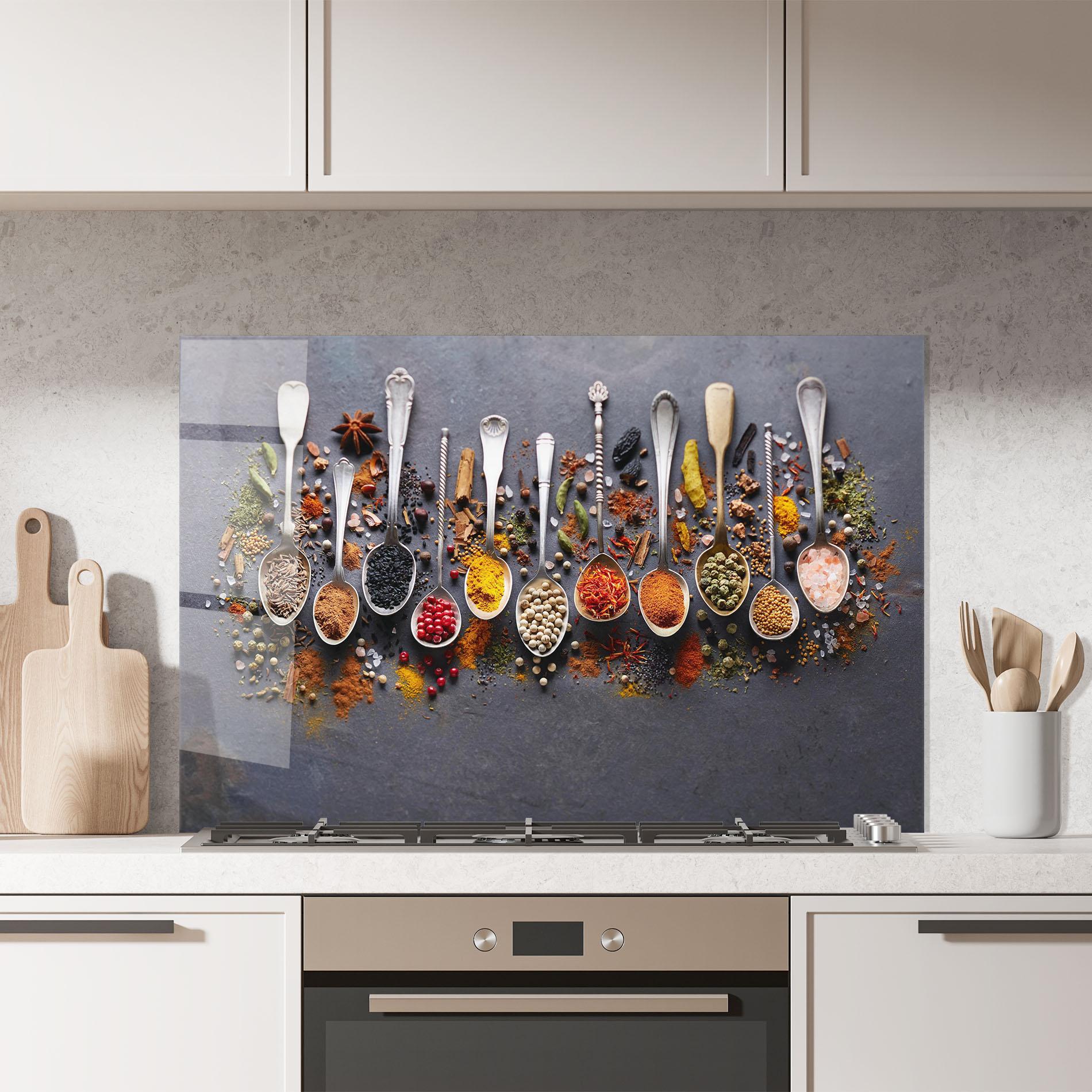 Küchenrückwand Glas Spices Black Board mockup 7