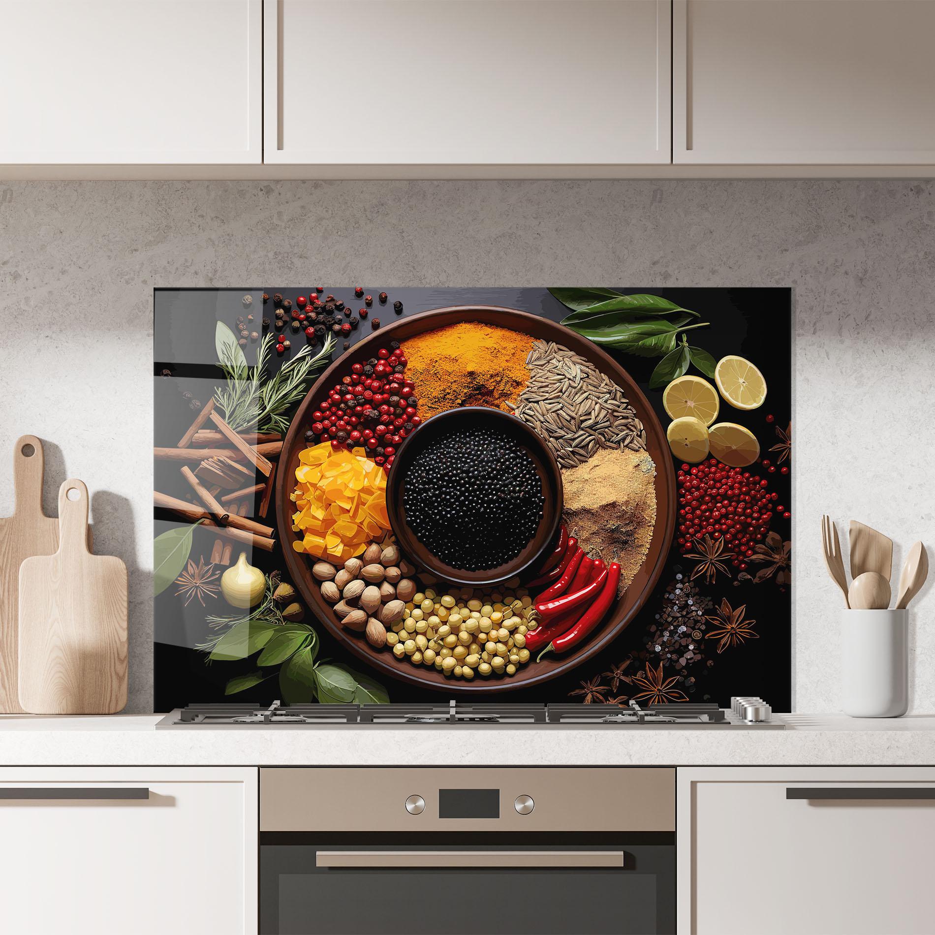 Küchenrückwand Glas Spices Plate mockup 7