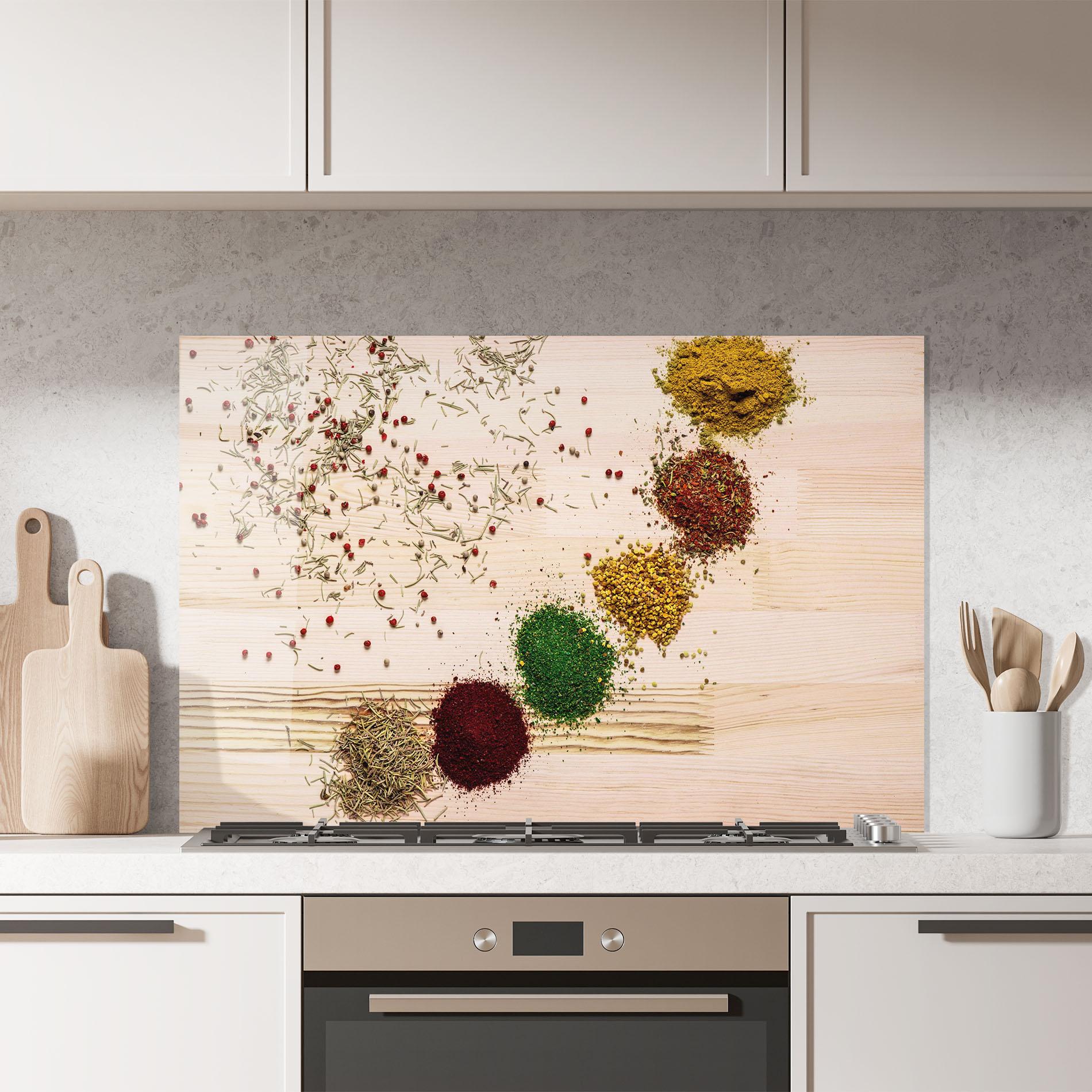 Küchenrückwand Glas Spices Wooden Table mockup 7