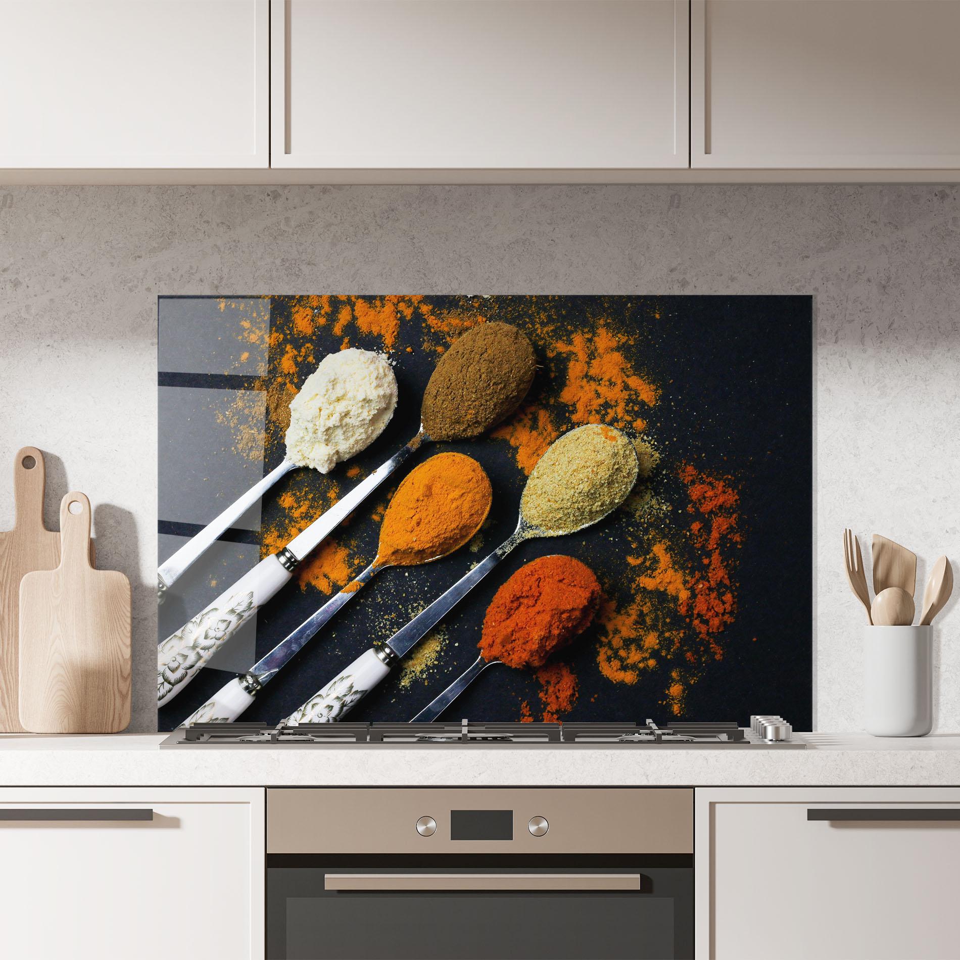 Küchenrückwand Glas Spoons With Spices mockup 7