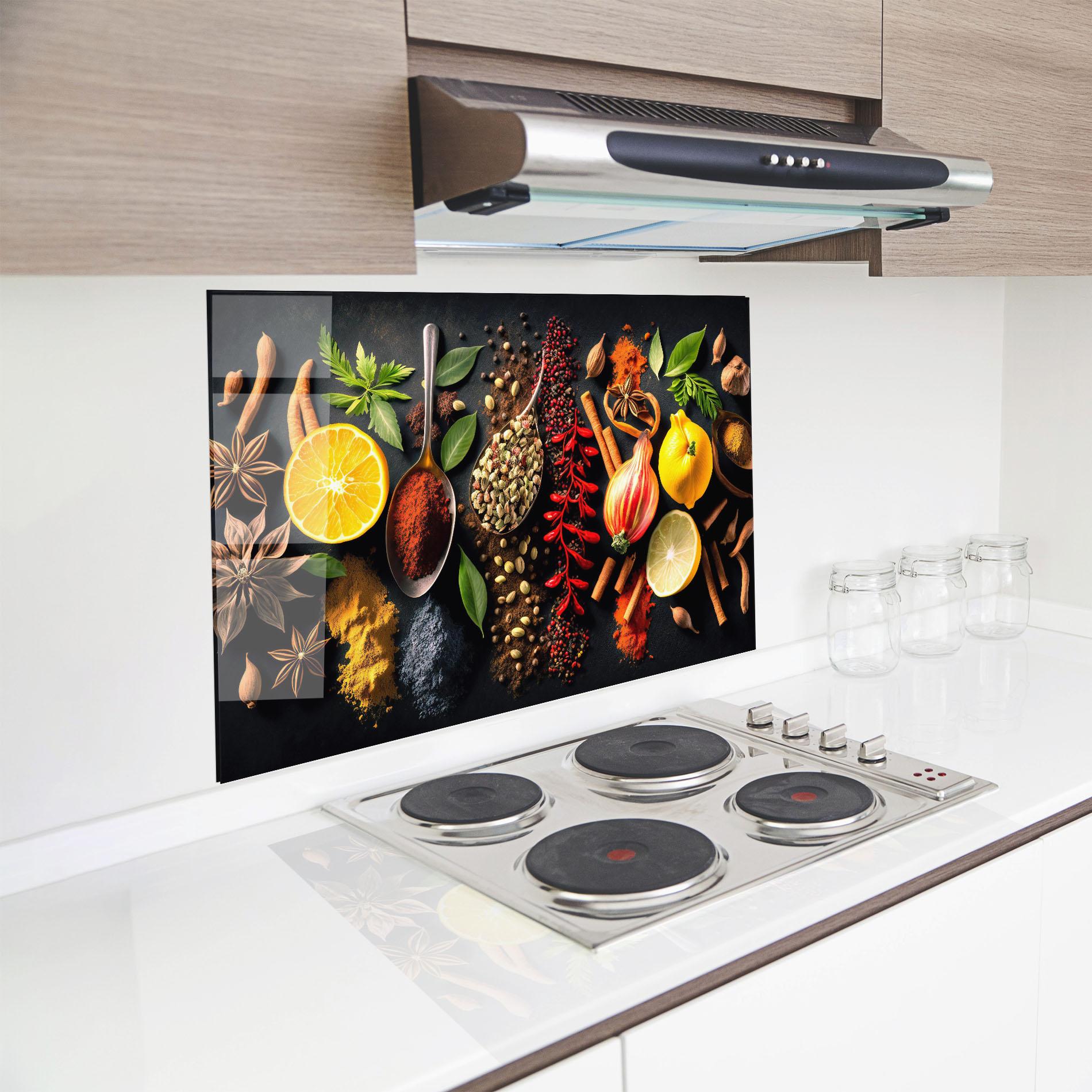 Küchenrückwand Glas Closeup Pices mockup 8