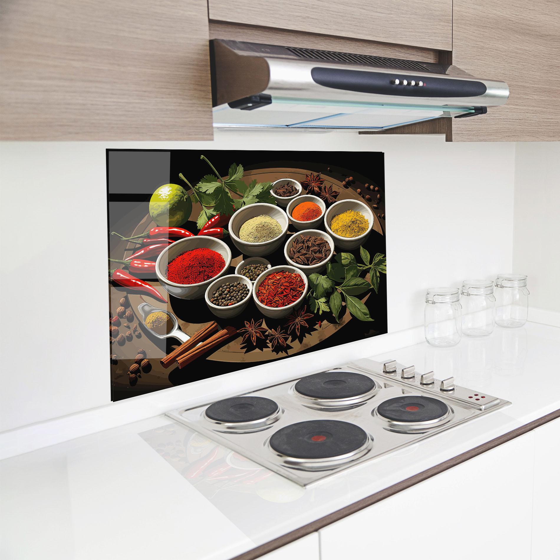 Küchenrückwand Glas Colorful Seasonings mockup 8