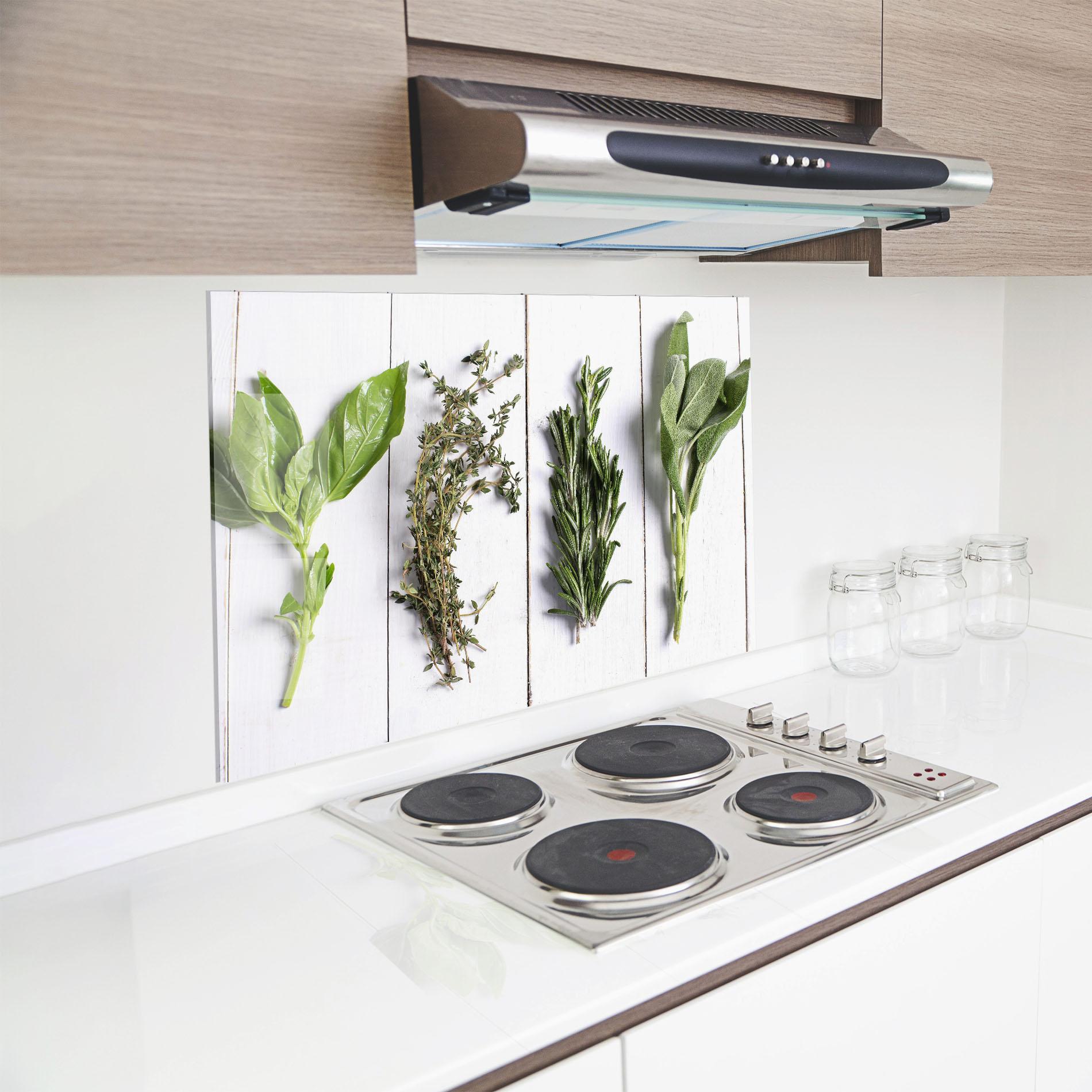 Küchenrückwand Glas Different Herbs mockup 8