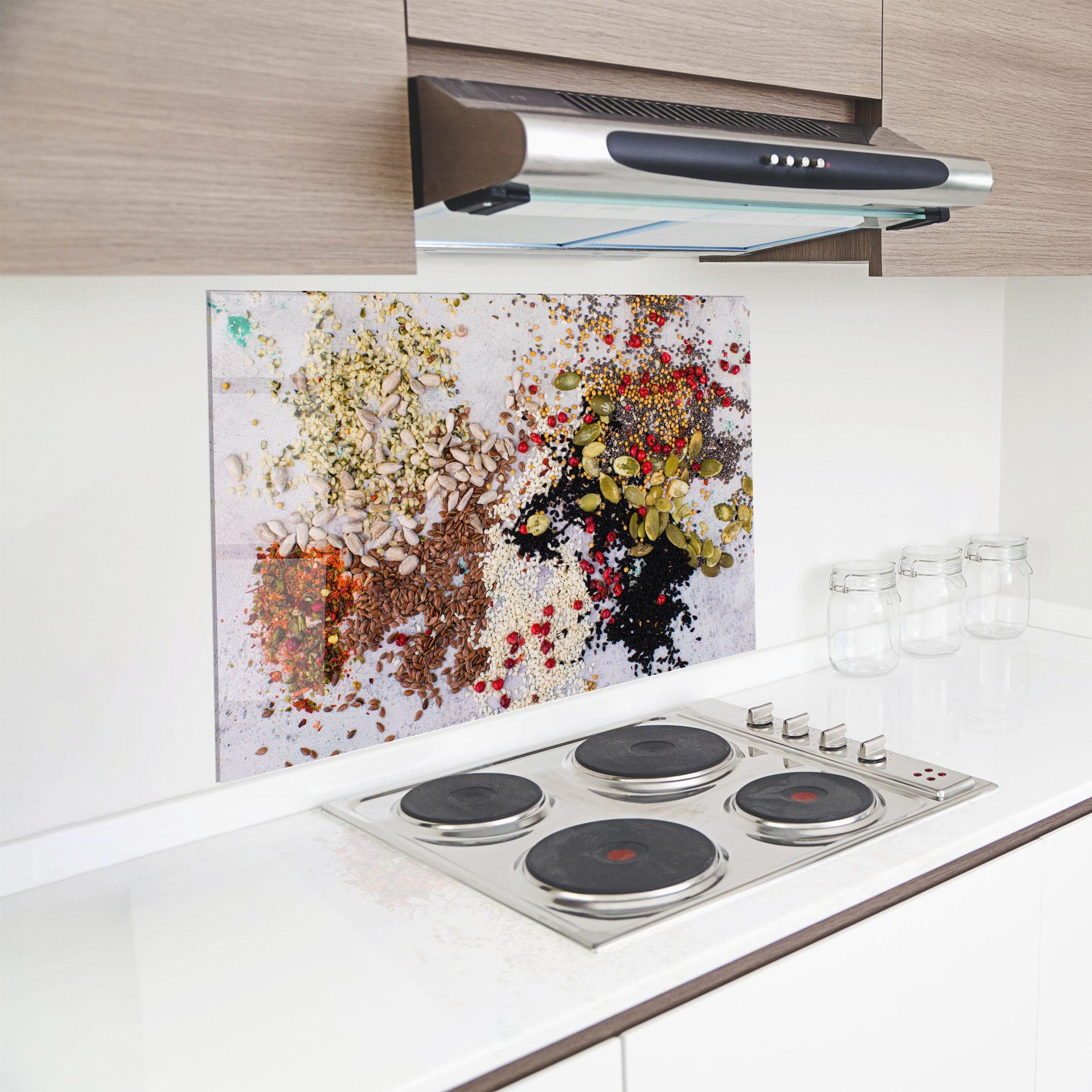 Küchenrückwand Glas Different Seeds mockup 8