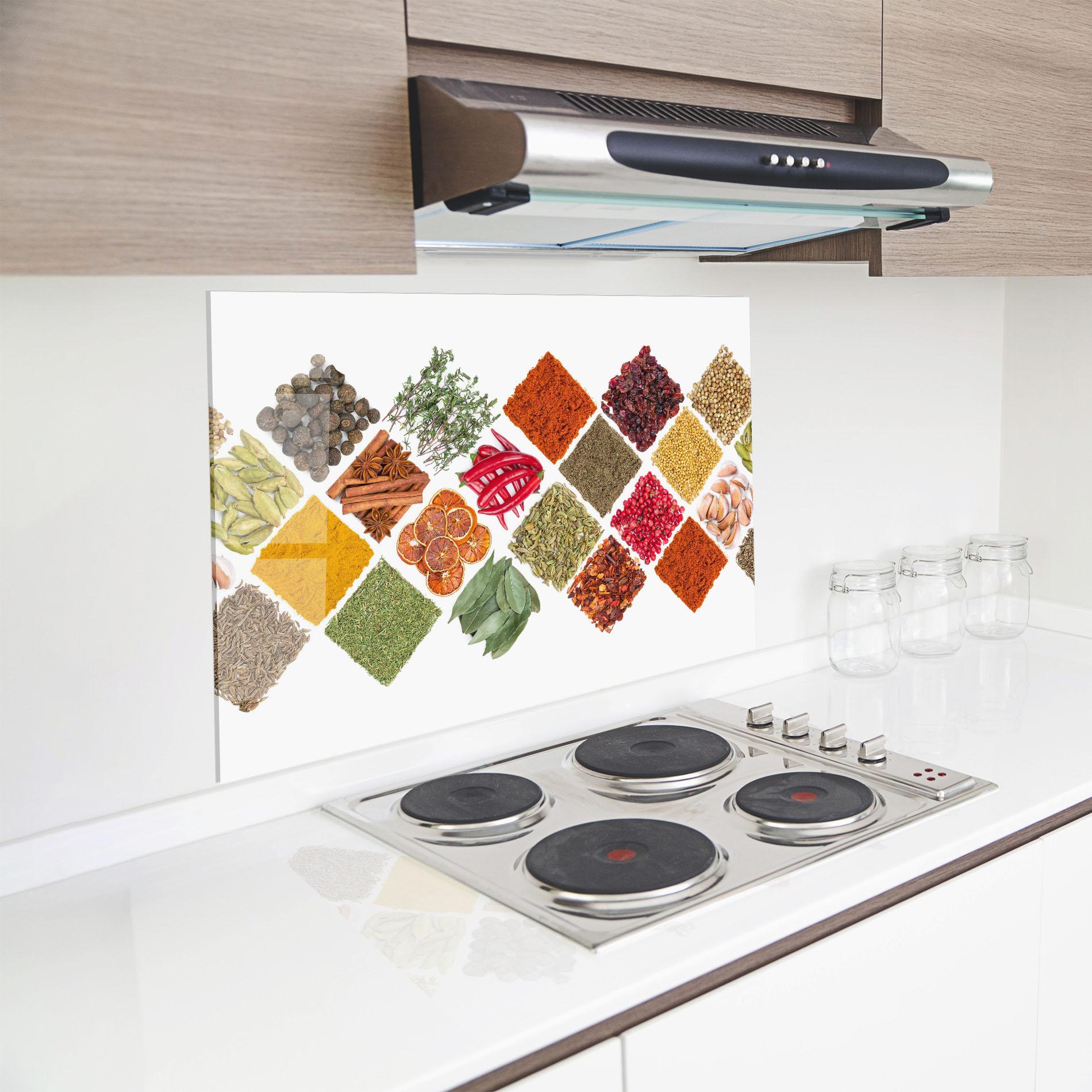 Küchenrückwand Glas Horizontal Pattern Spices mockup 8