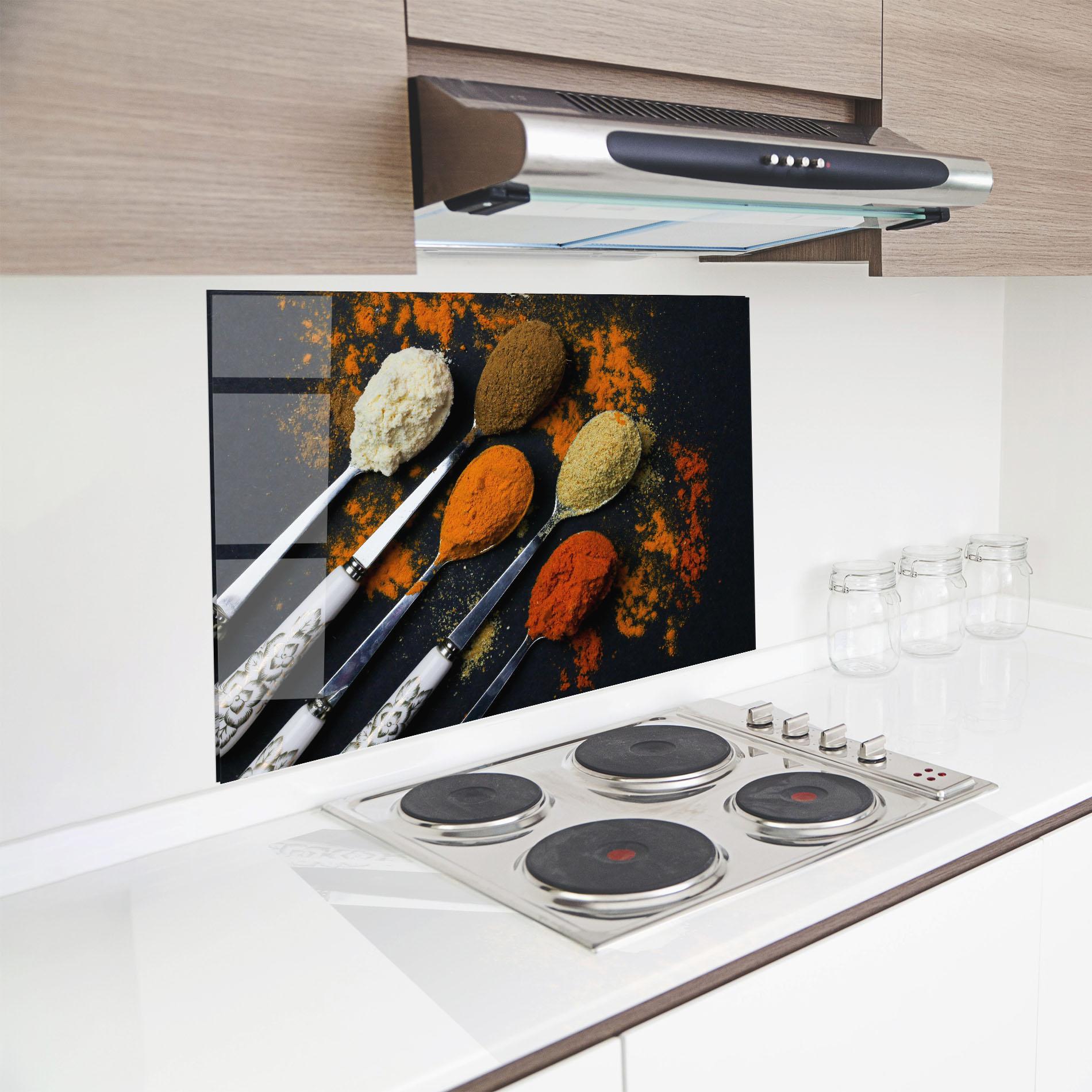 Küchenrückwand Glas Spoons With Spices mockup 8