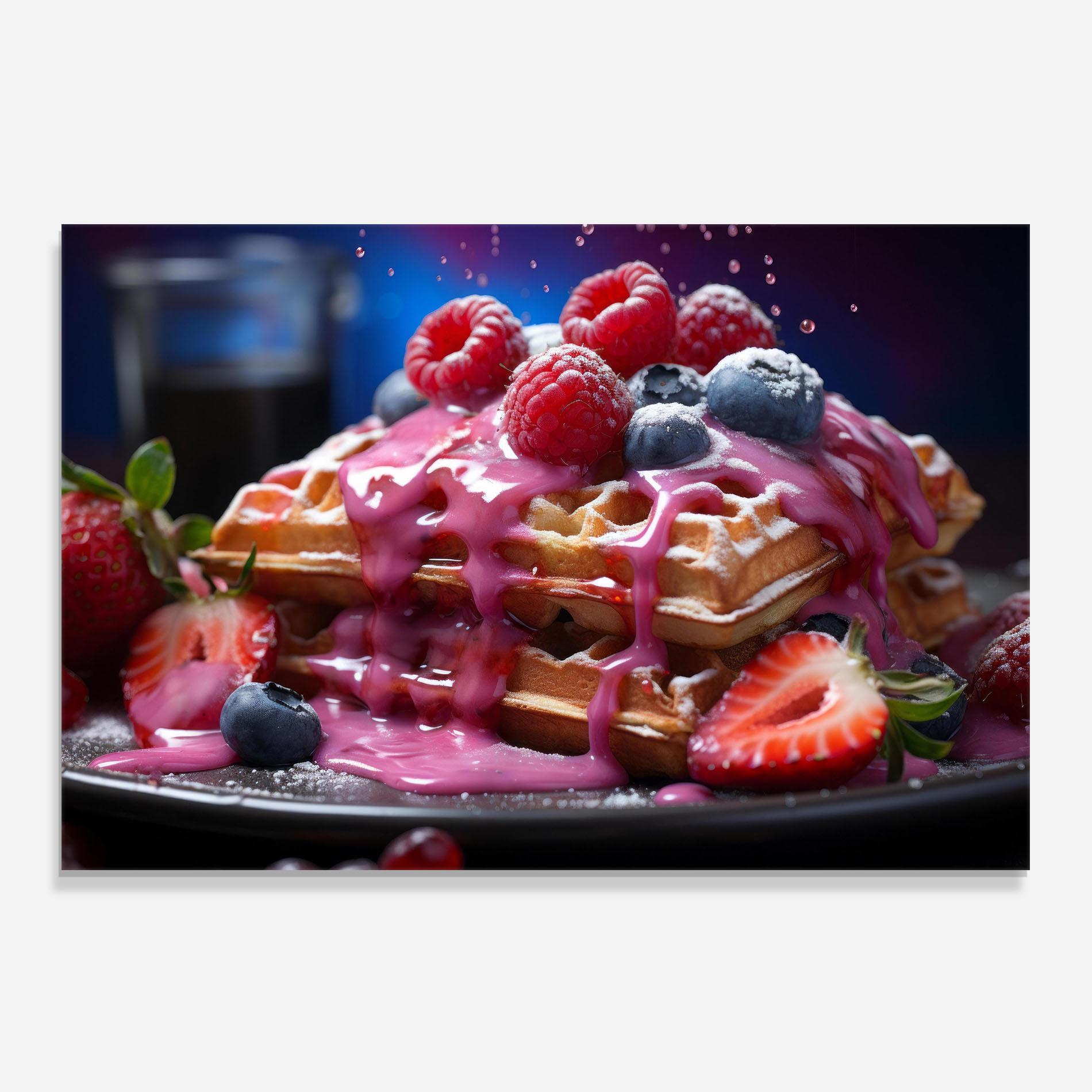 Küchenrückwand Glas Berries Waffles mockup 0