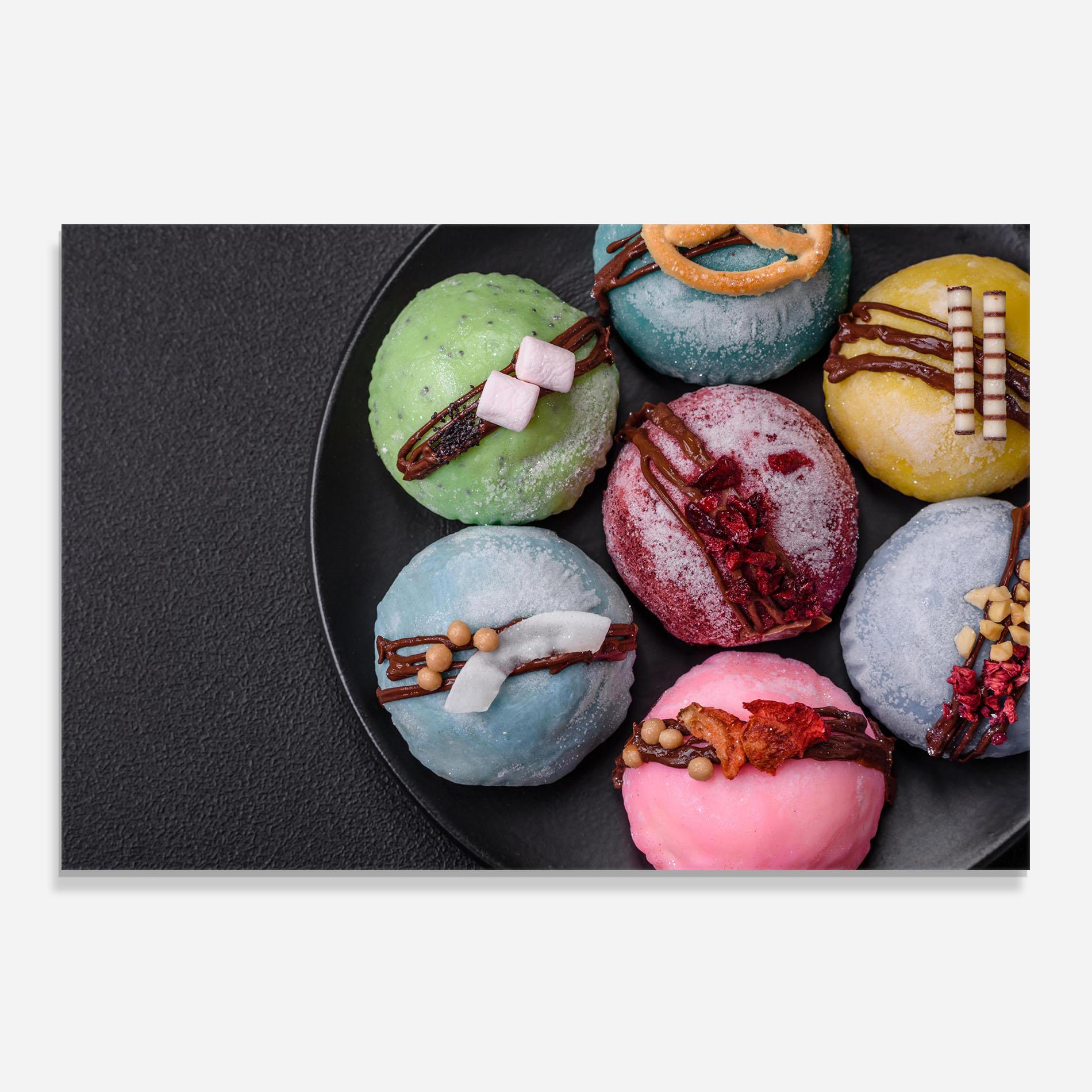 Küchenrückwand Glas Colorful Mochi Desserts mockup 0