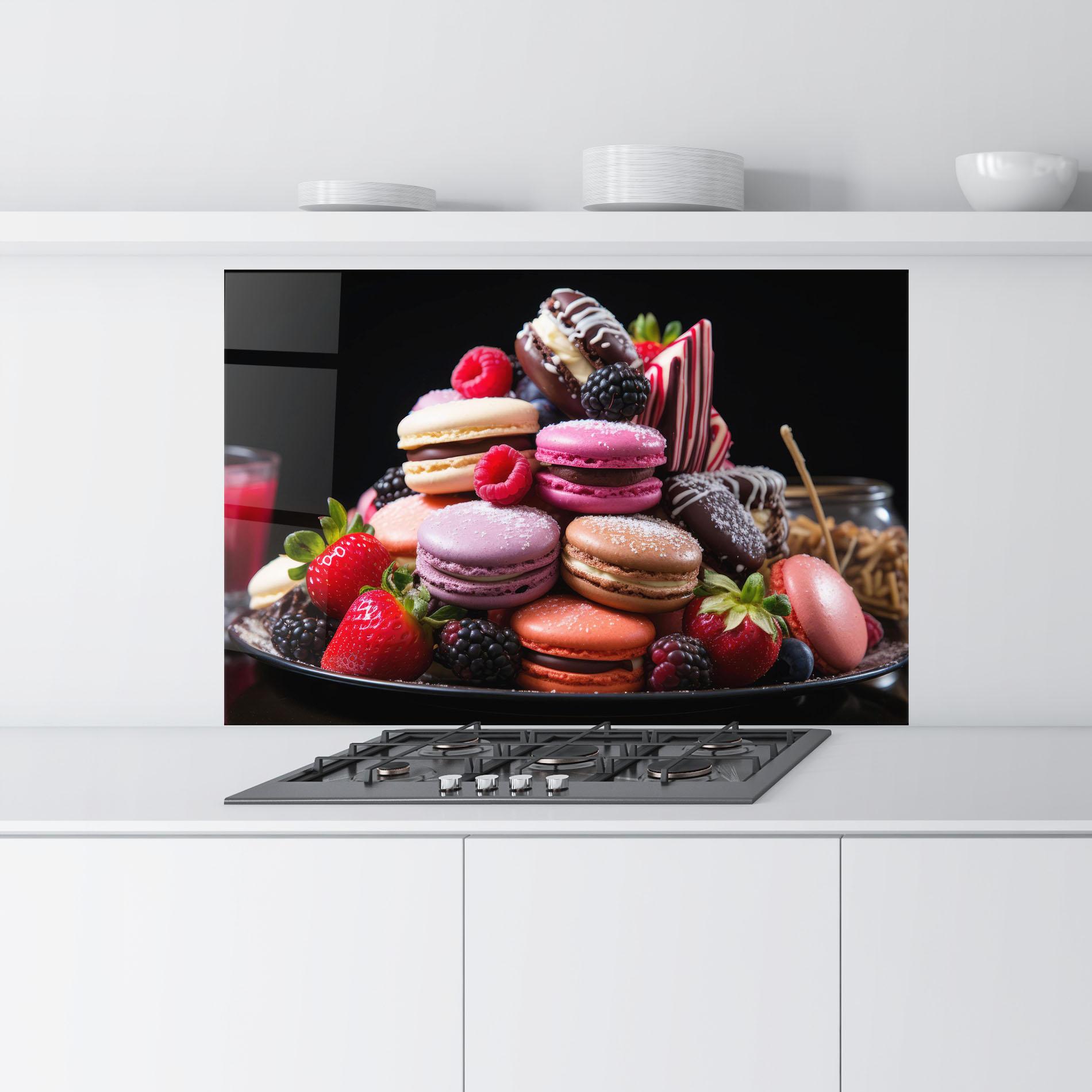 Küchenrückwand Glas Berries Macarons mockup 9