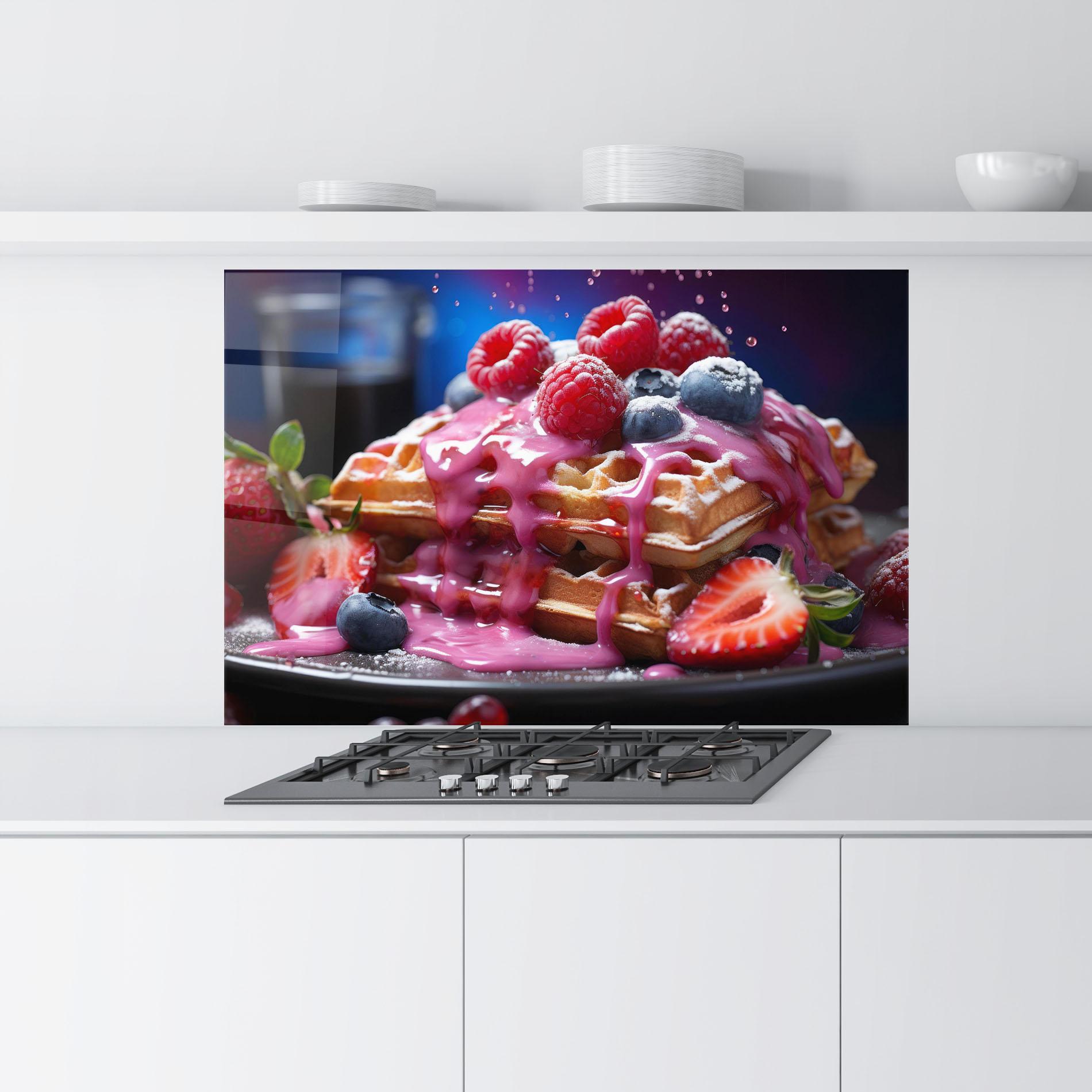 Küchenrückwand Glas Berries Waffles mockup 9