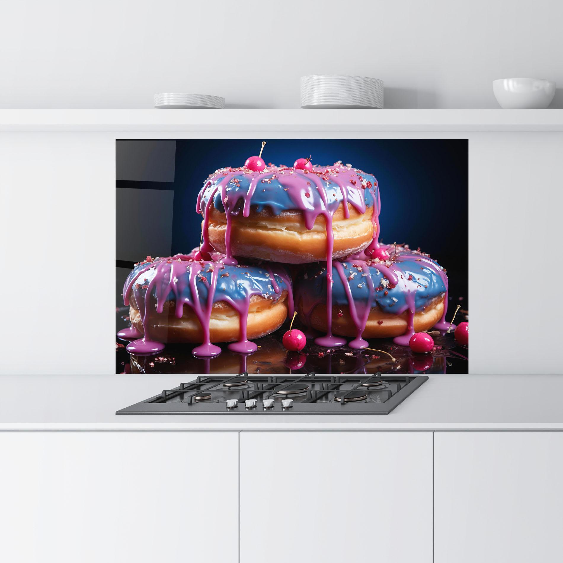 Küchenrückwand Glas Blue Pink Donuts mockup 9
