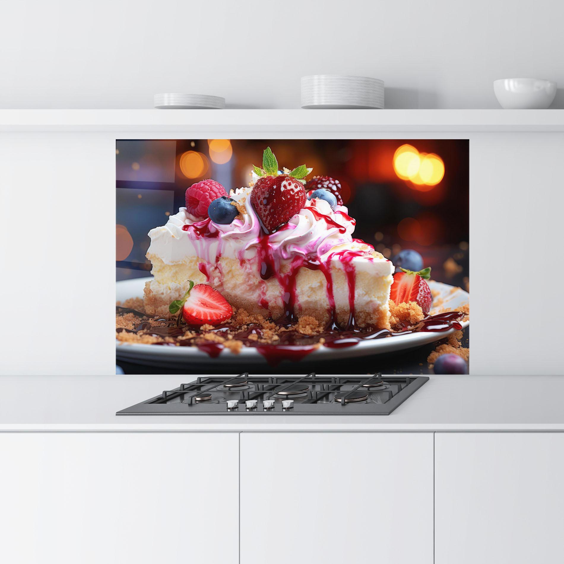 Küchenrückwand Glas Cheesecake Berries mockup 9