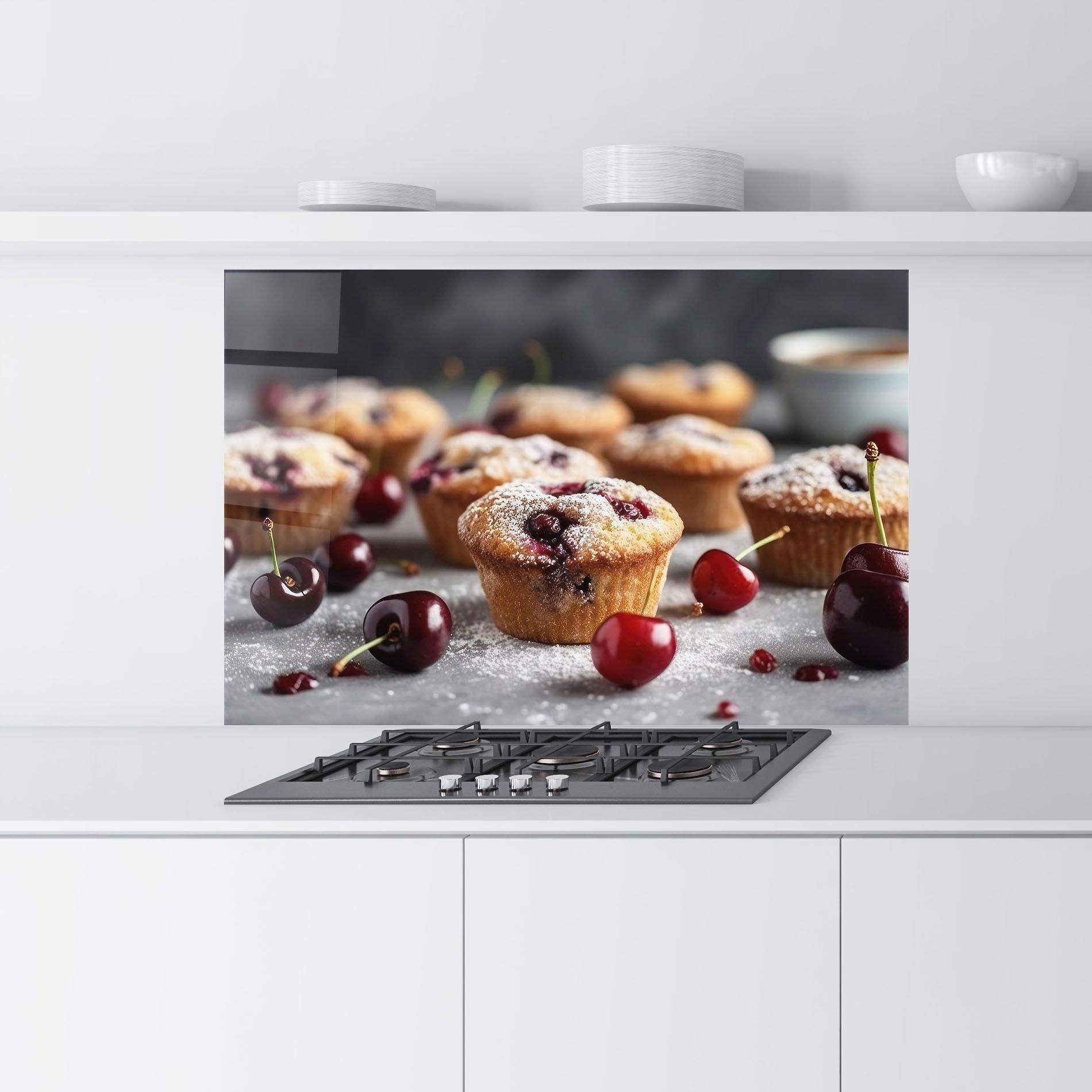 Küchenrückwand Glas Cherries Muffins mockup 9