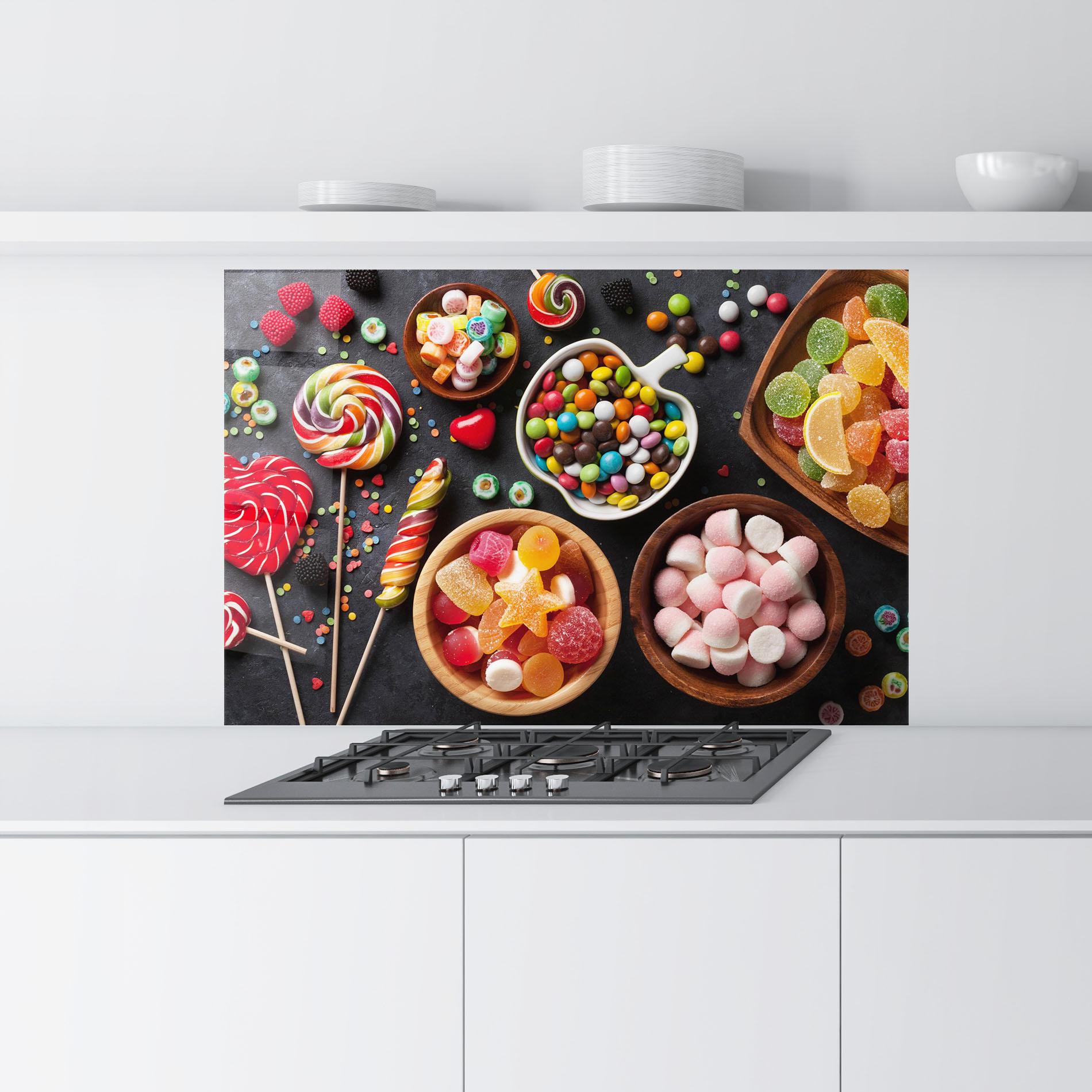 Küchenrückwand Glas Colorful Candies mockup 9