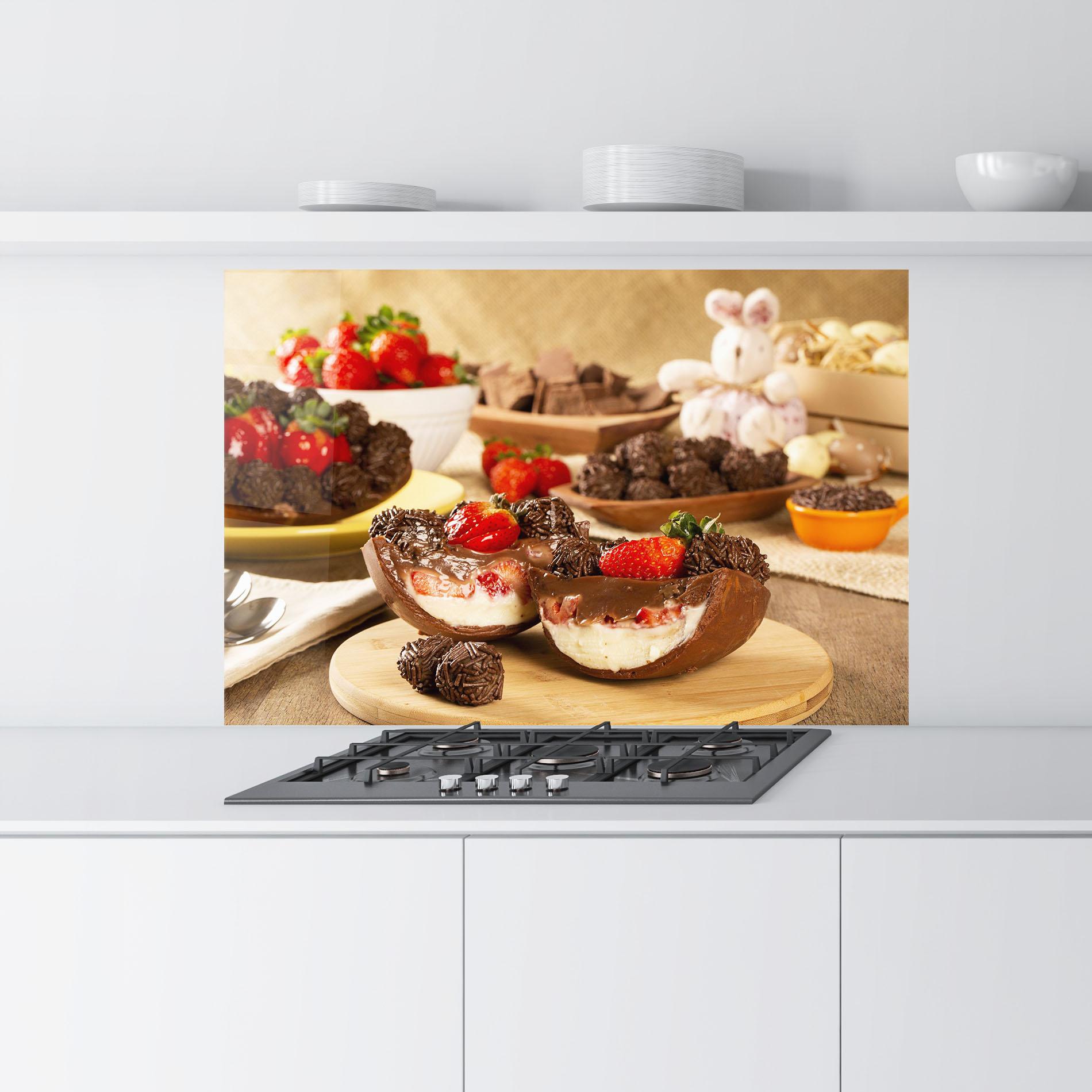 Küchenrückwand Glas Easter Egg Chocolate mockup 9