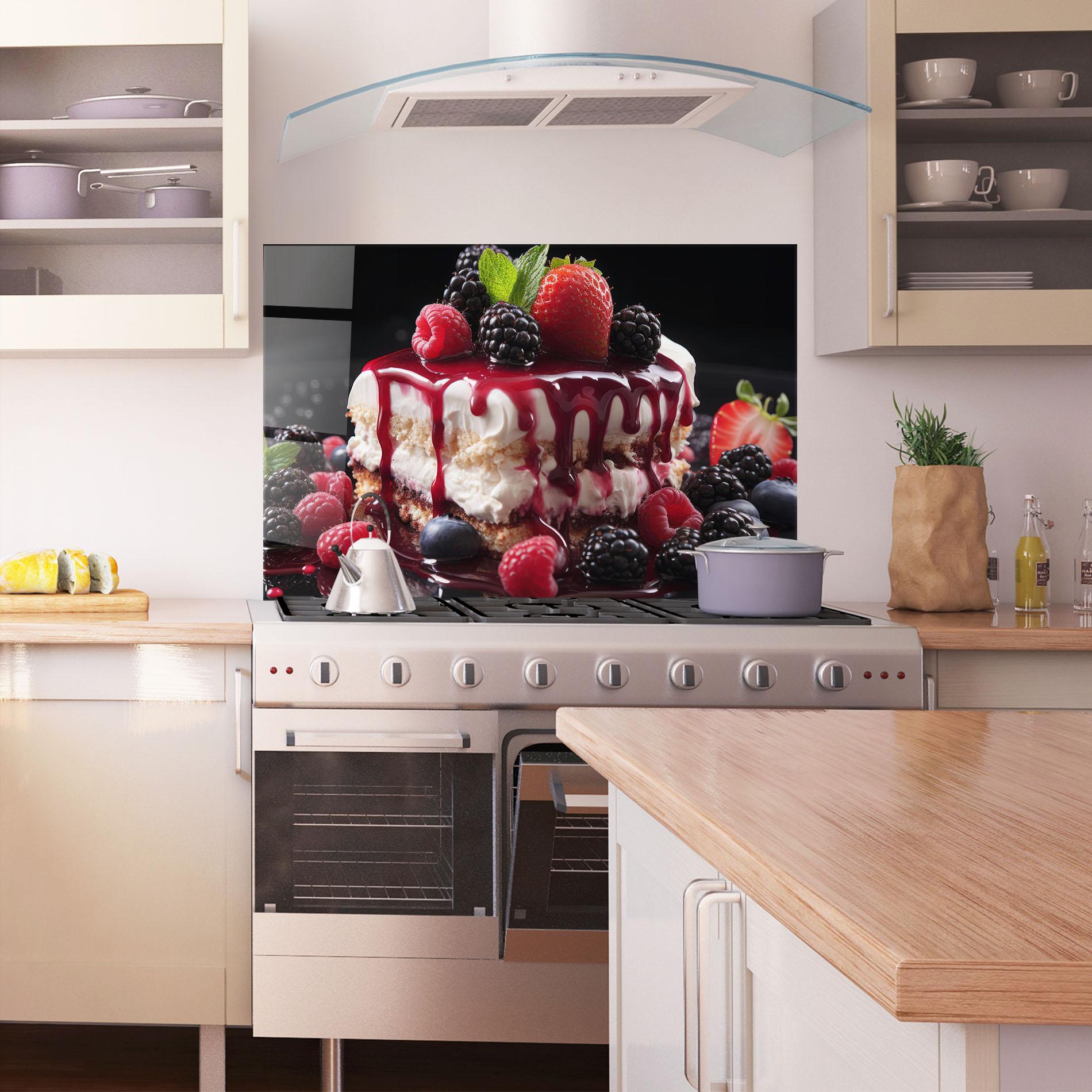Küchenrückwand Glas Berries Cream Dessert mockup 1