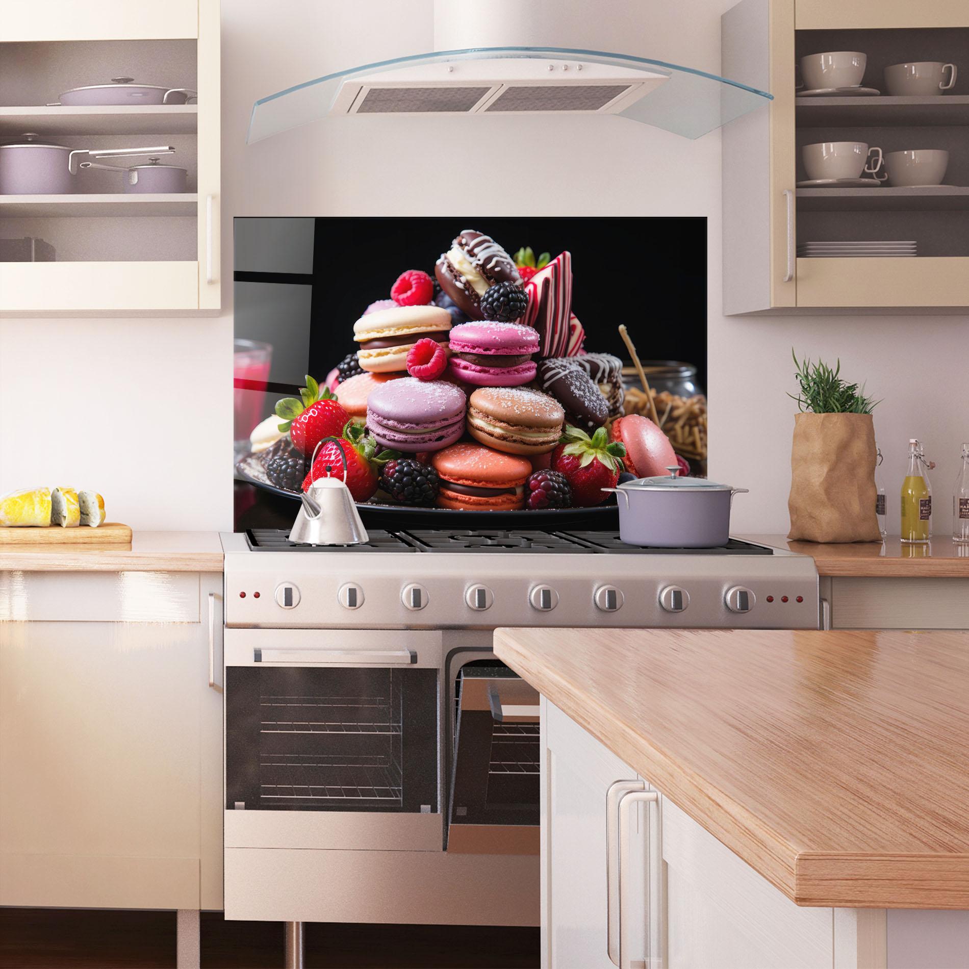 Küchenrückwand Glas Berries Macarons mockup 1