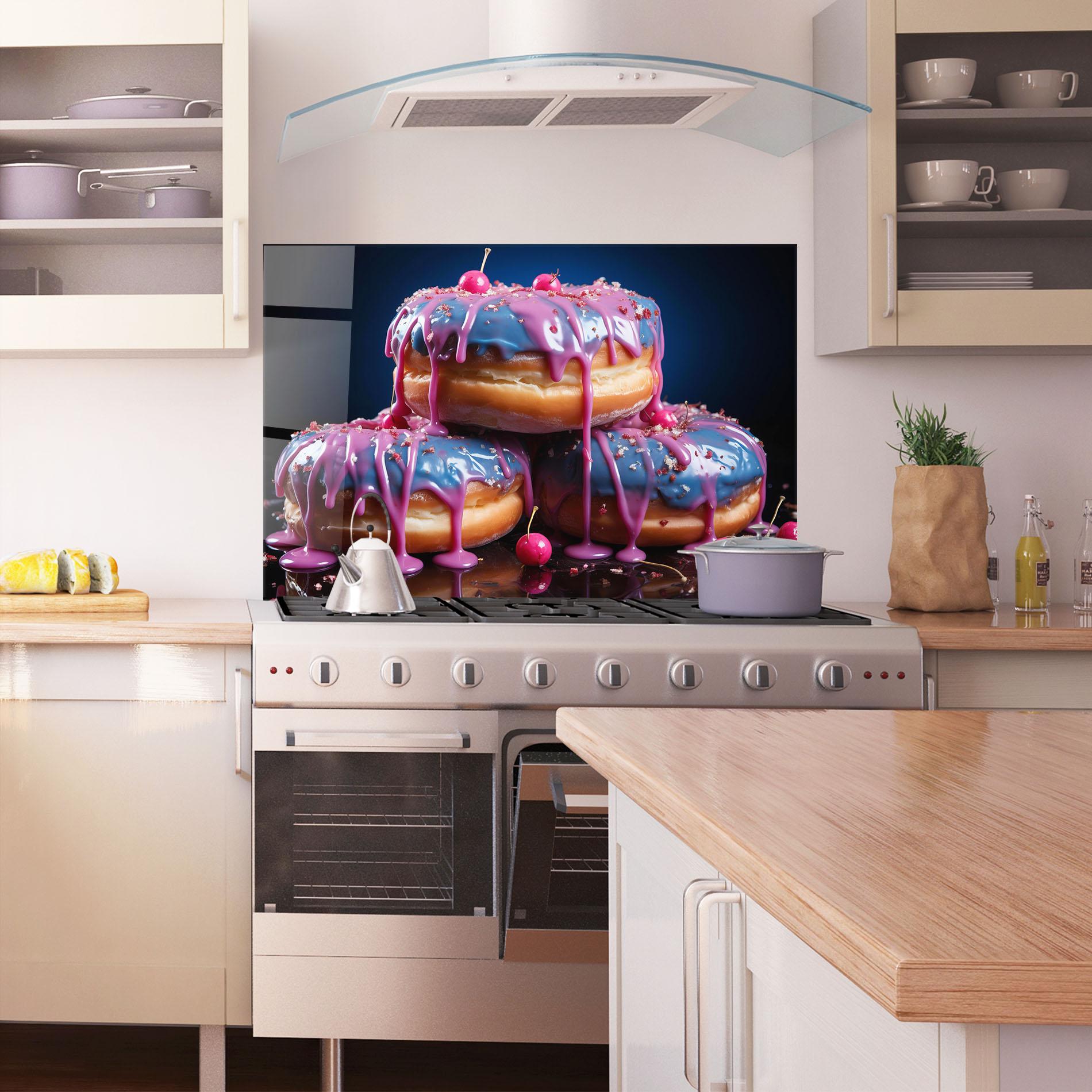 Küchenrückwand Glas Blue Pink Donuts mockup 1