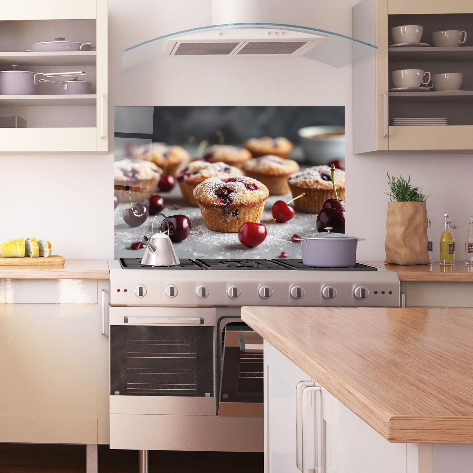 Küchenrückwand Glas Cherries Muffins mockup 1