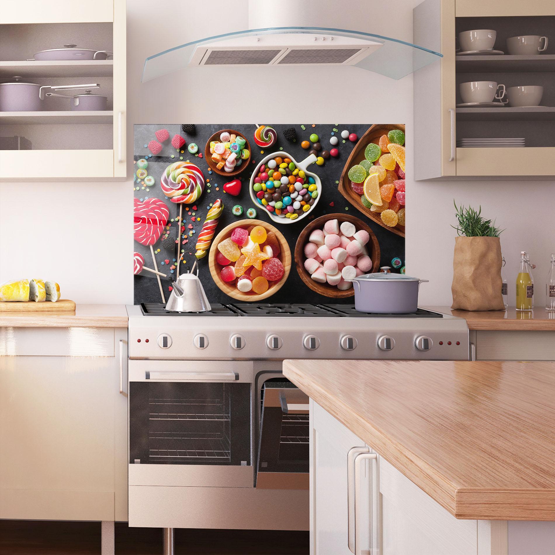 Küchenrückwand Glas Colorful Candies mockup 1