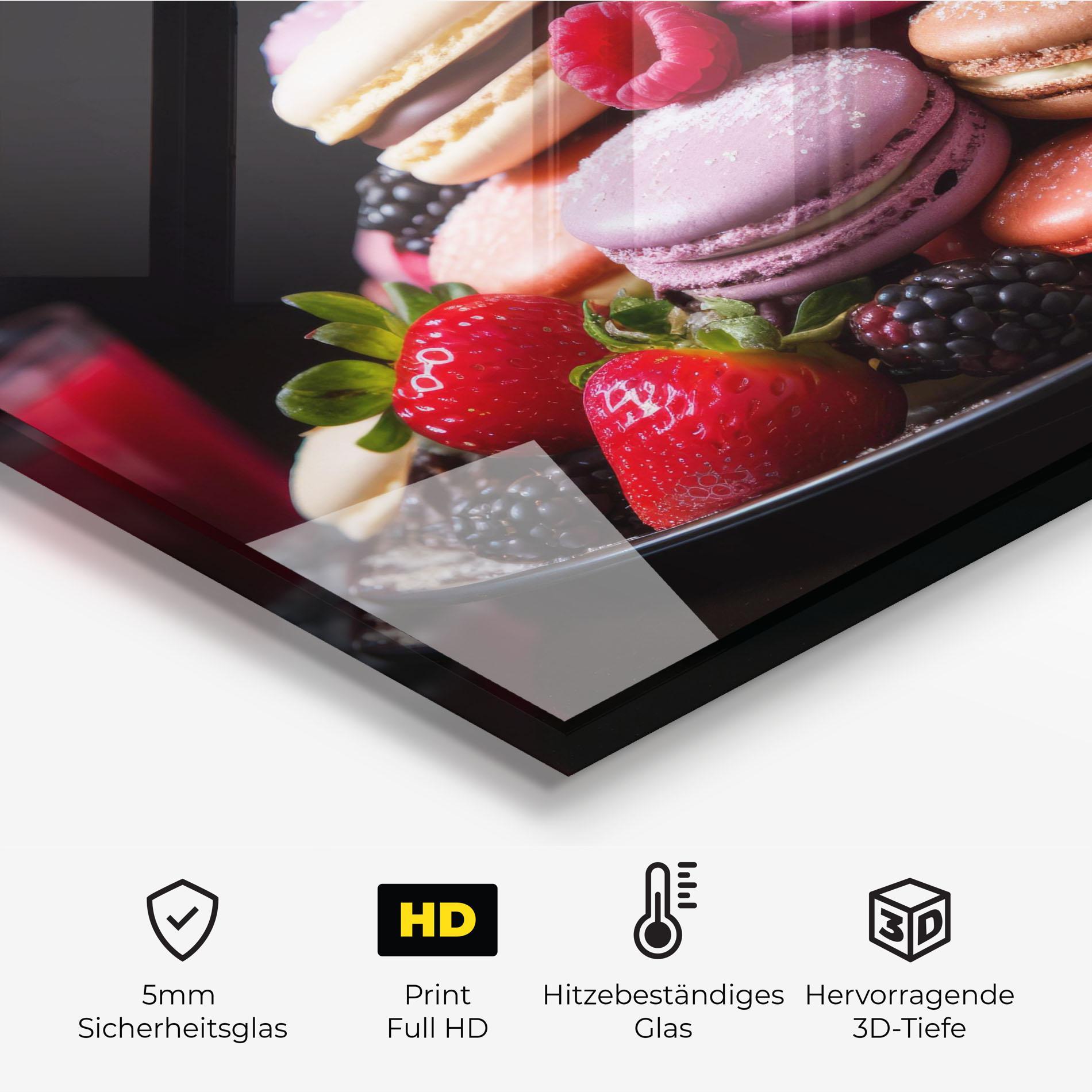 Küchenrückwand Glas Berries Macarons mockup 2