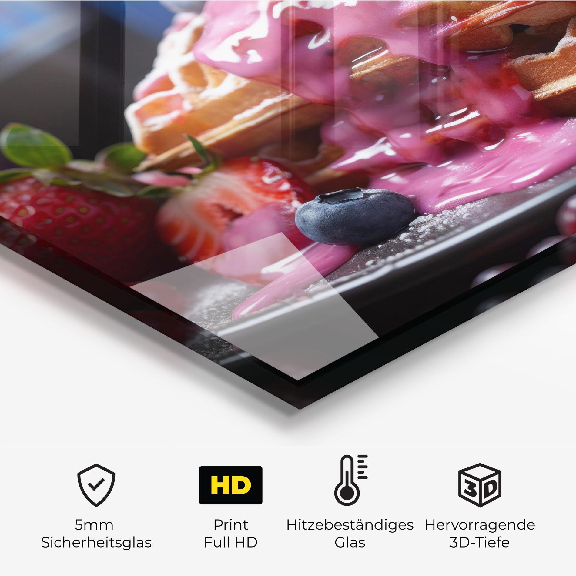 Küchenrückwand Glas Berries Waffles mockup 2