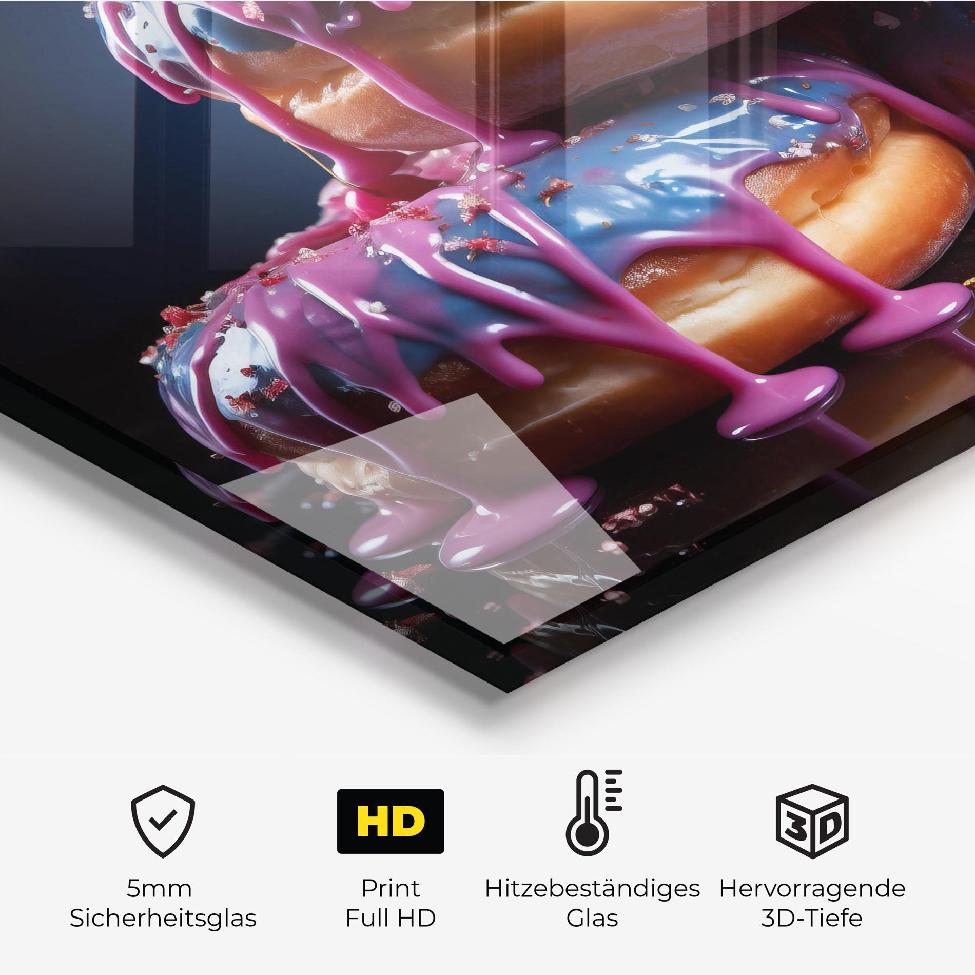 Küchenrückwand Glas Blue Pink Donuts mockup 2