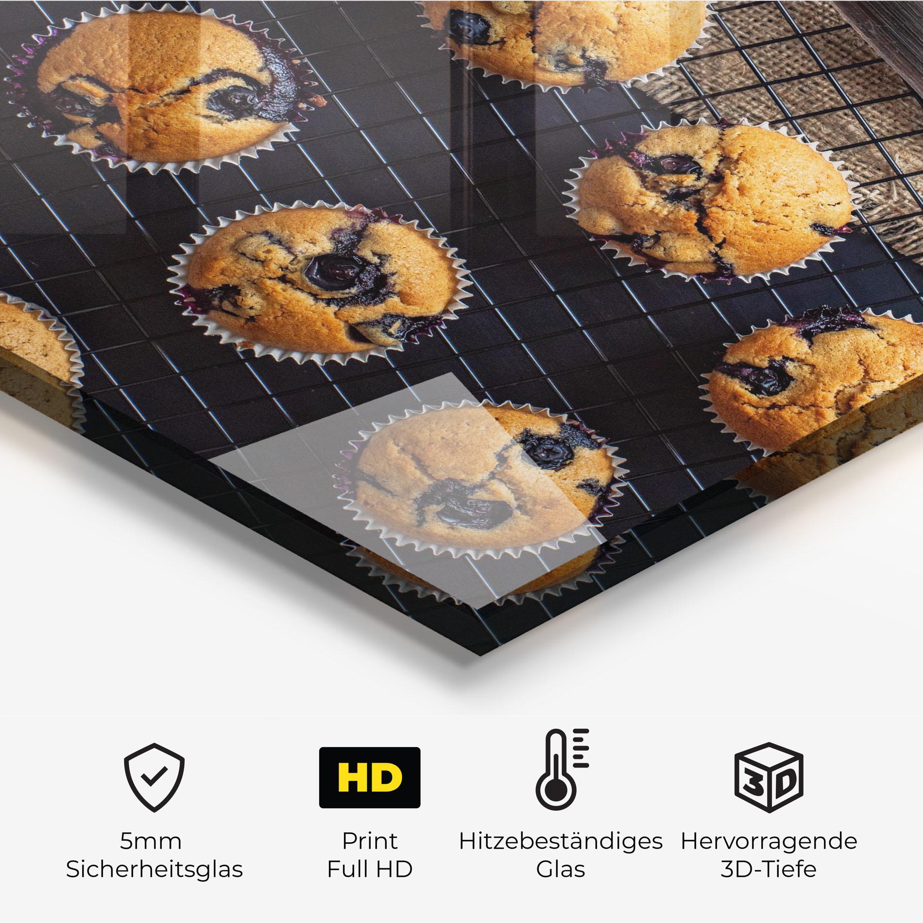 Küchenrückwand Glas Blueberry Muffins Dessert mockup 2
