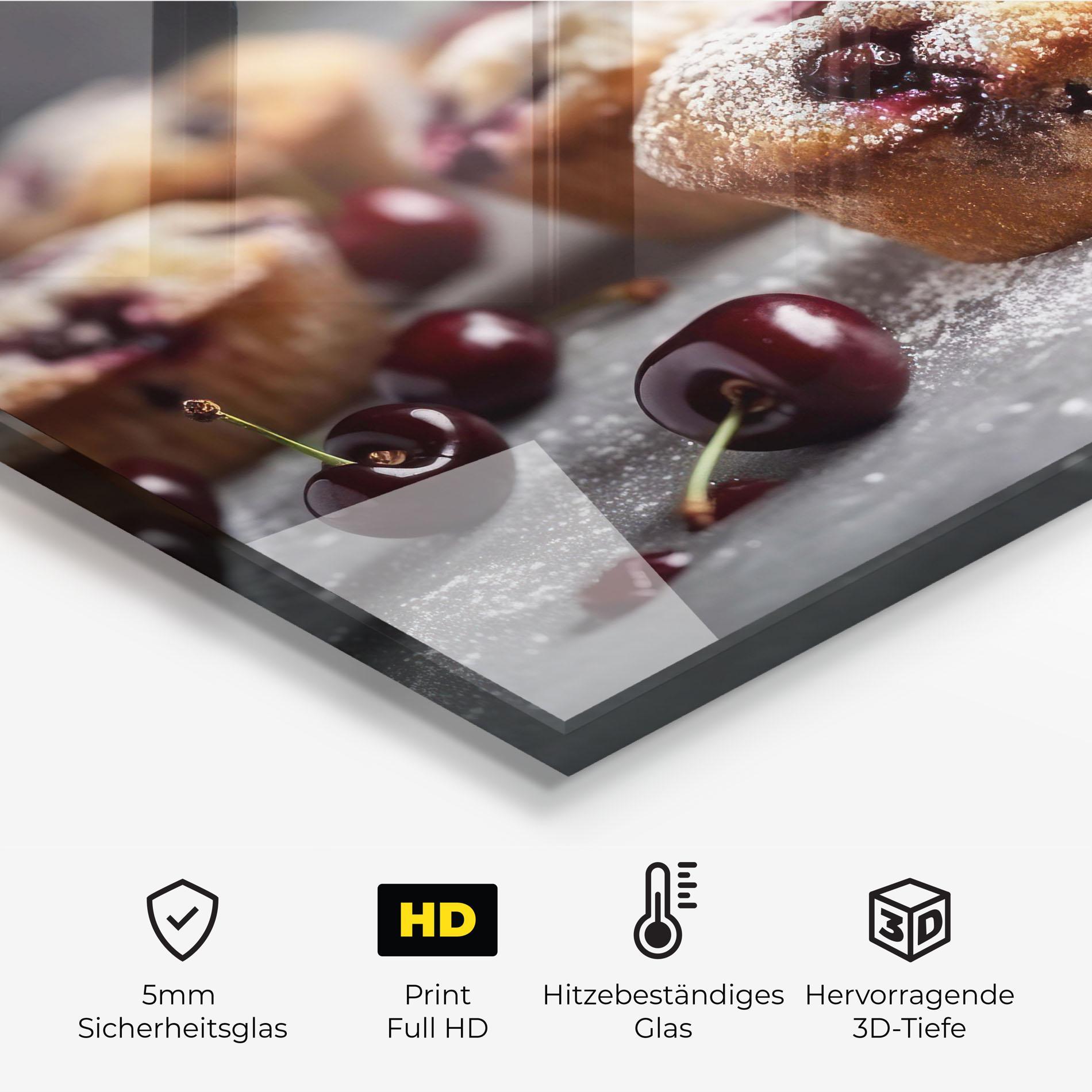 Küchenrückwand Glas Cherries Muffins mockup 2