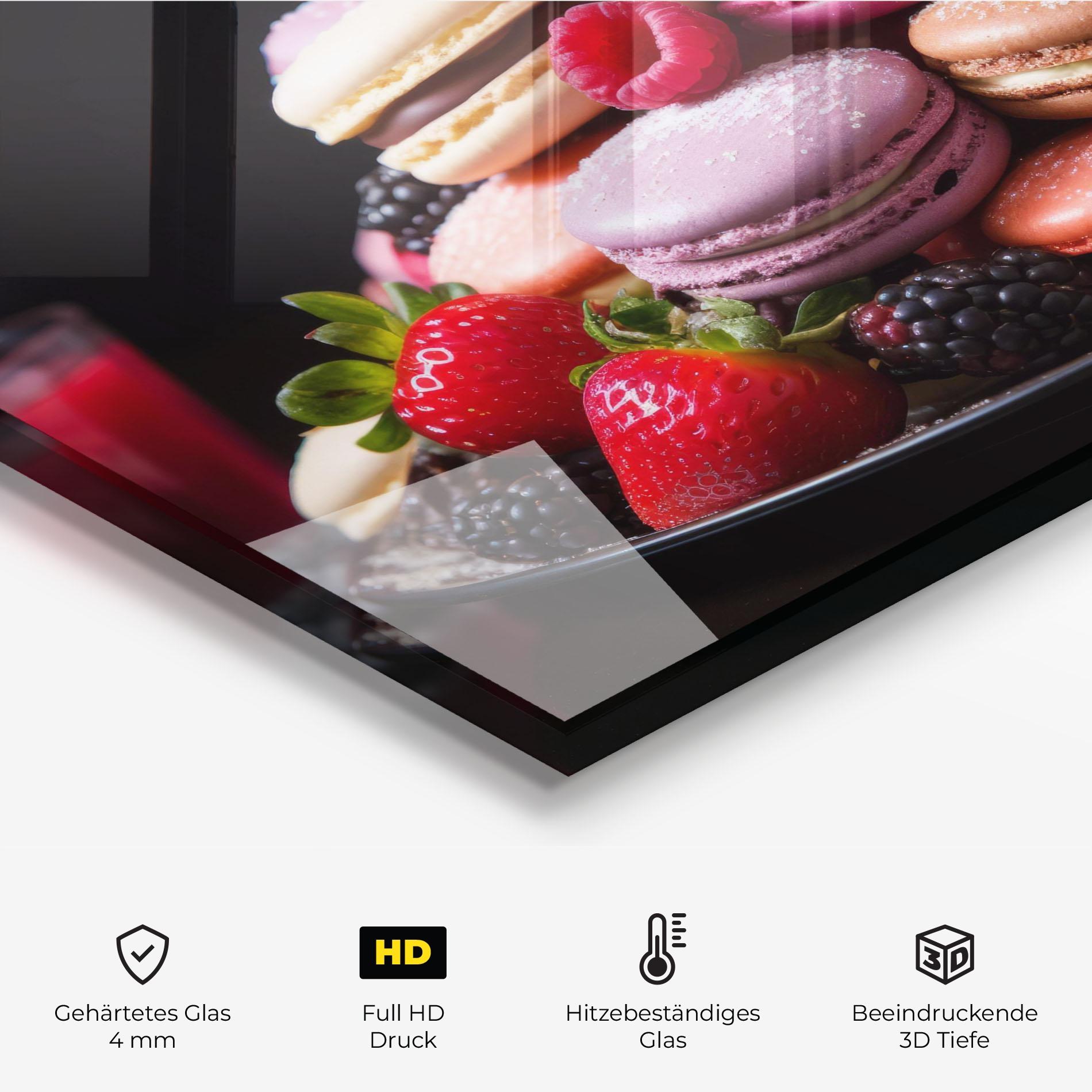 Küchenrückwand Glas Berries Macarons mockup 2