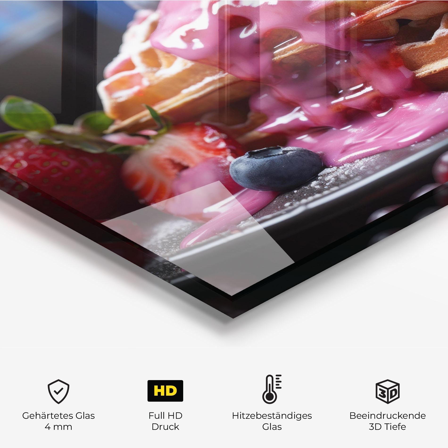 Küchenrückwand Glas Berries Waffles mockup 2