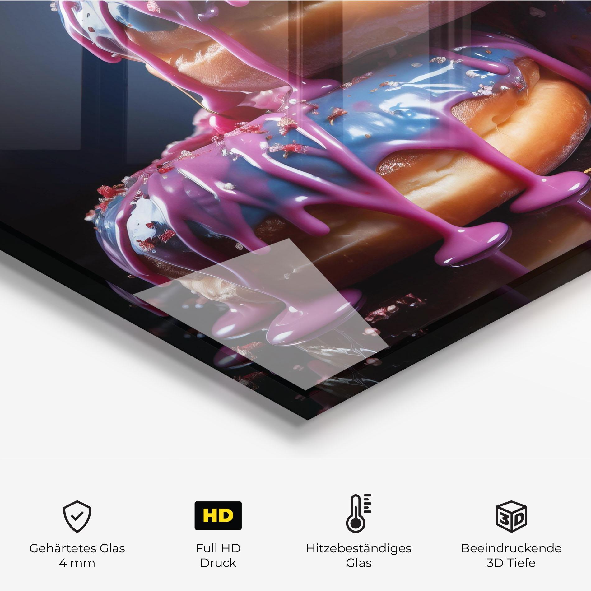 Küchenrückwand Glas Blue Pink Donuts mockup 2