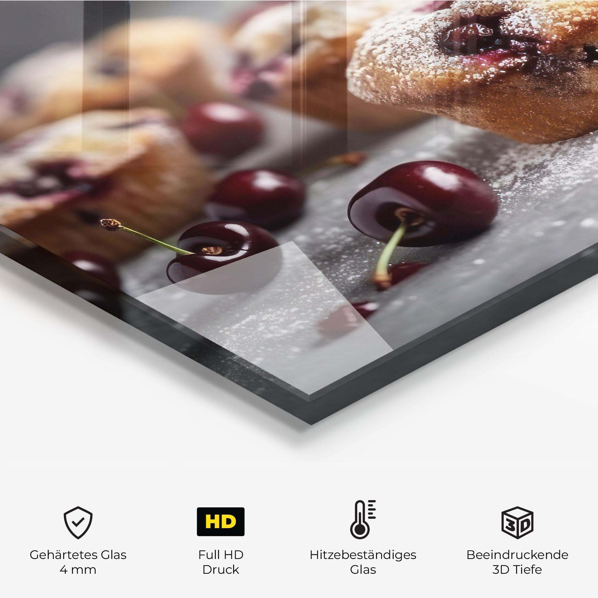 Küchenrückwand Glas Cherries Muffins mockup 2