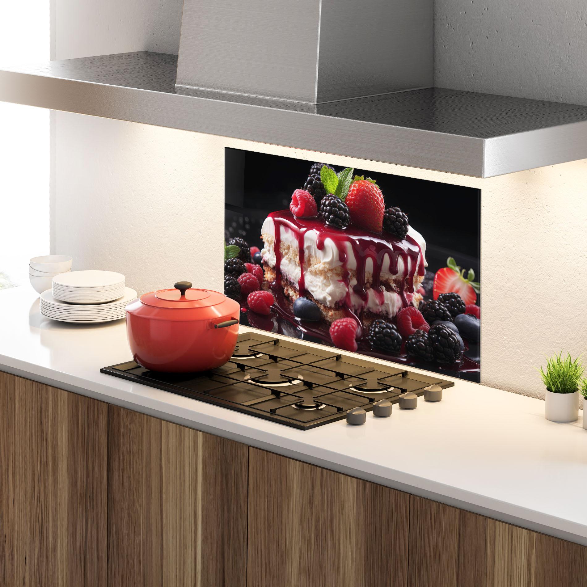 Küchenrückwand Glas Berries Cream Dessert mockup 4