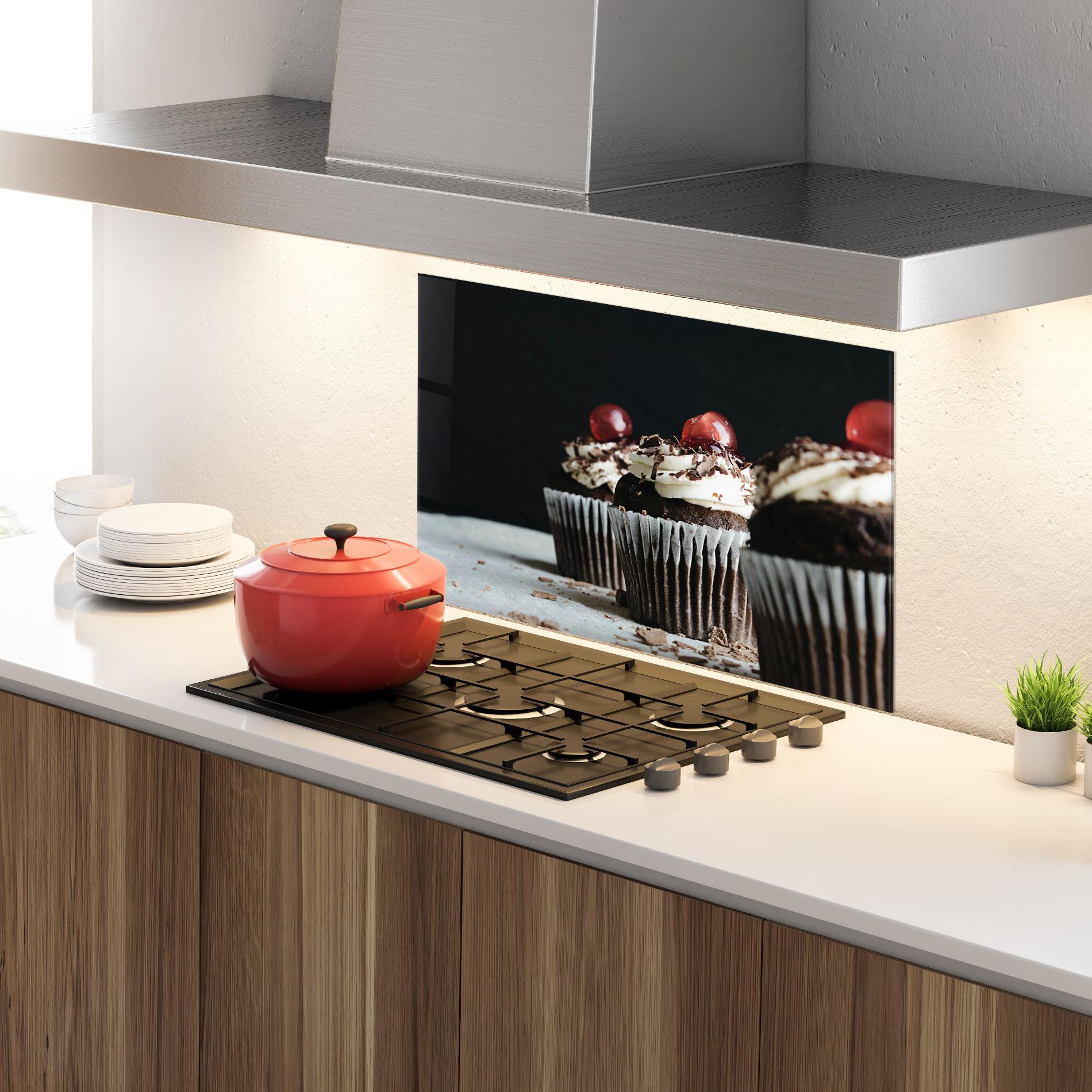 Küchenrückwand Glas Brown Muffins mockup 4