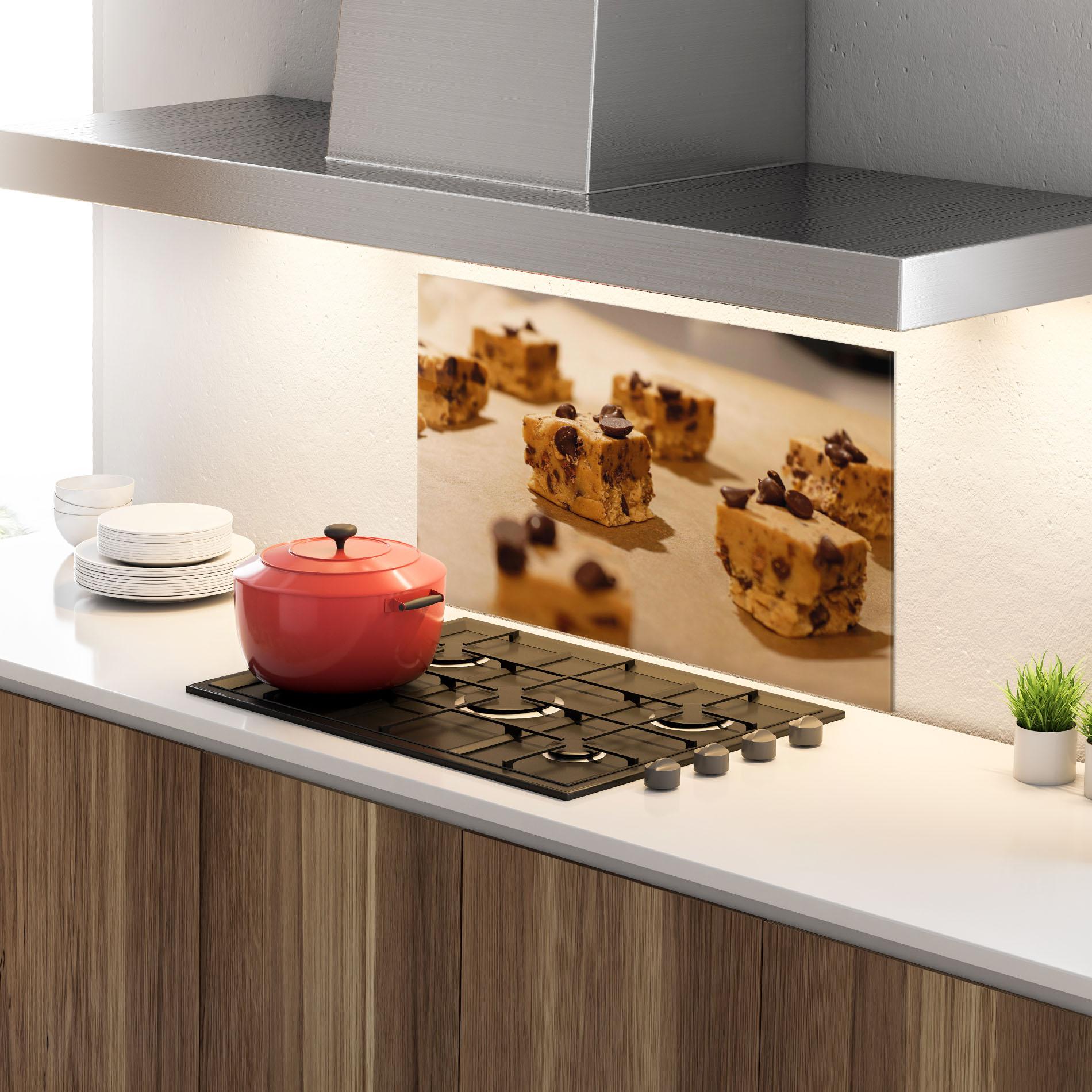 Küchenrückwand Glas Caramel Cake mockup 4