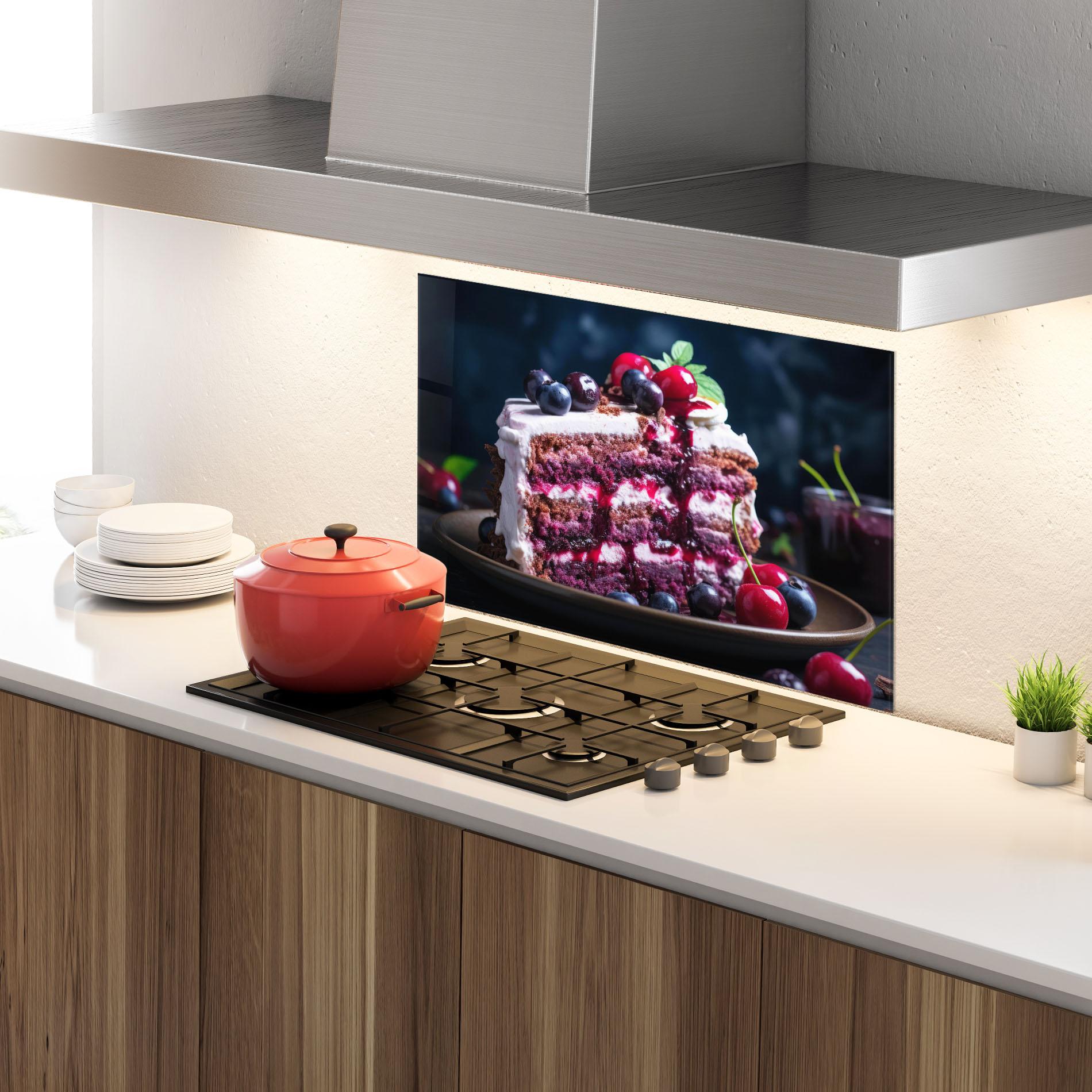 Küchenrückwand Glas Cherries Cream mockup 4