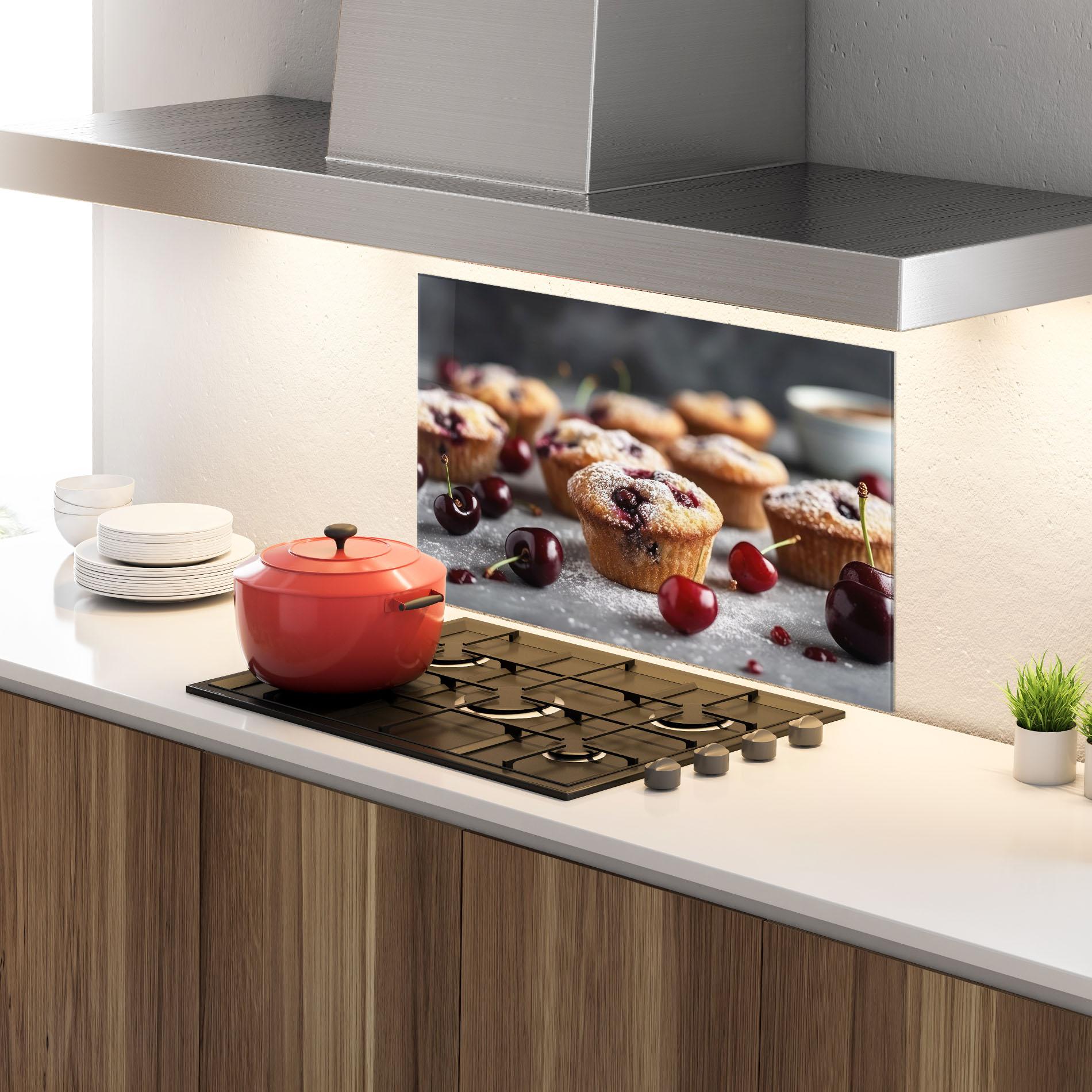 Küchenrückwand Glas Cherries Muffins mockup 4