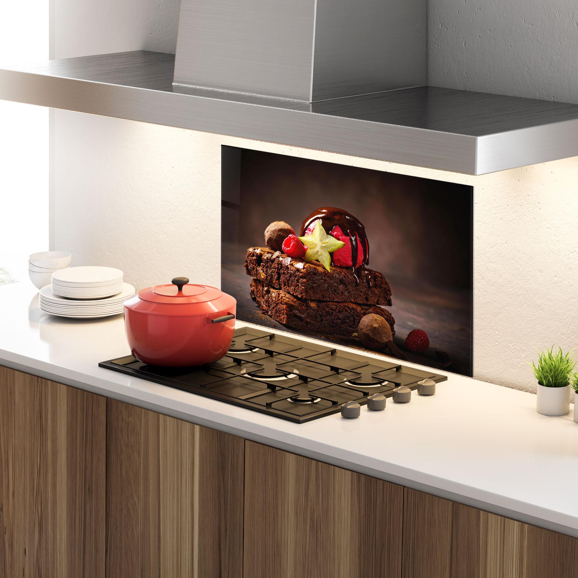 Küchenrückwand Glas Chocolate Brownie mockup 4