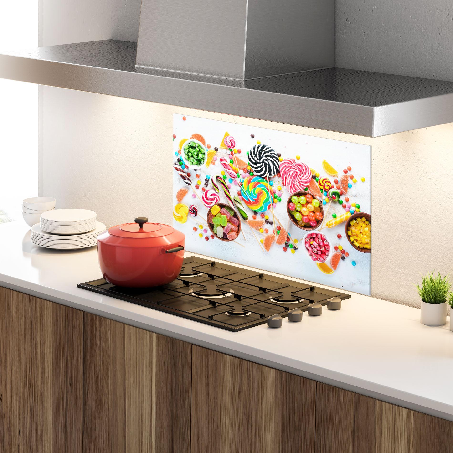 Küchenrückwand Glas Colorful Candies Jelly mockup 4