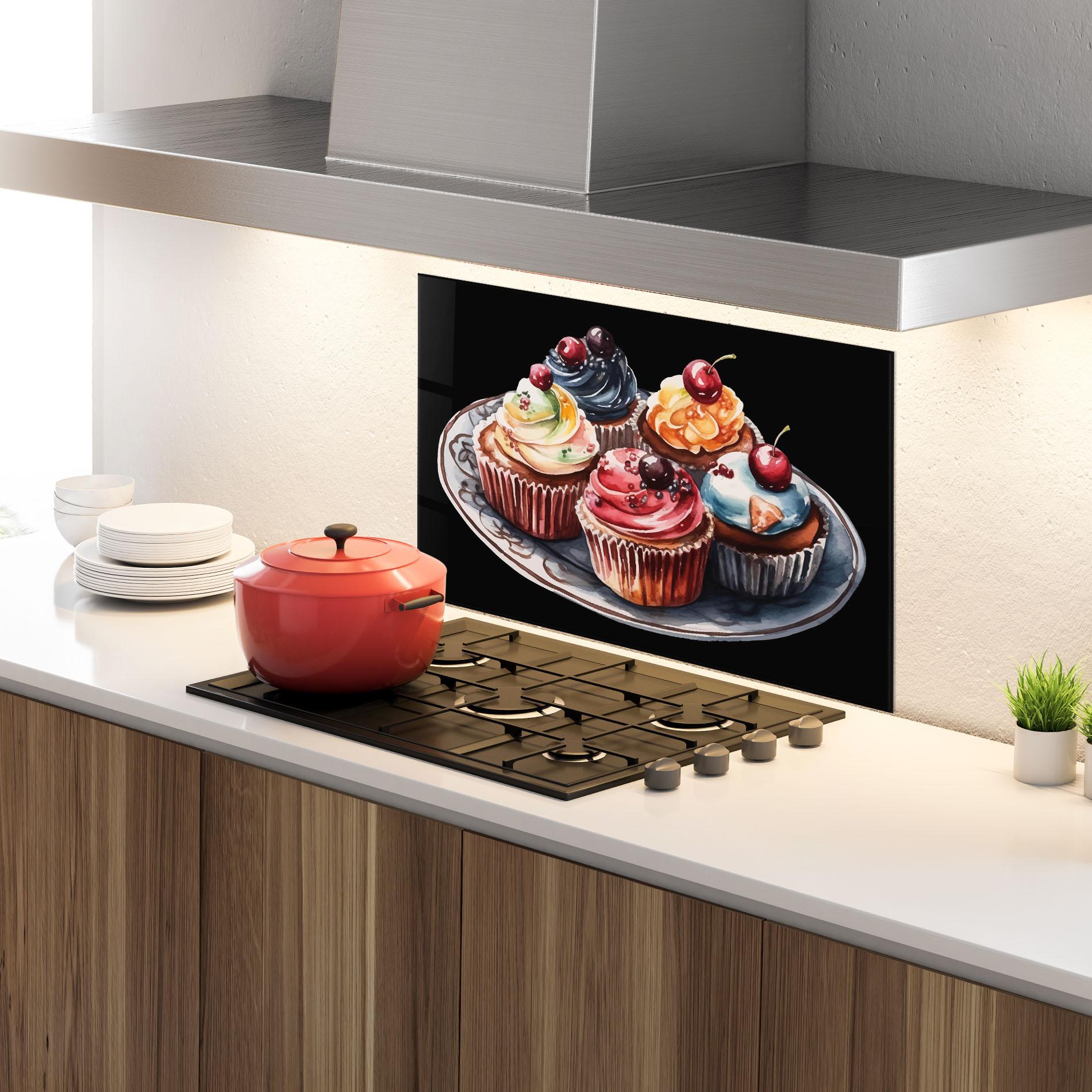 Küchenrückwand Glas Colorful Muffins mockup 4