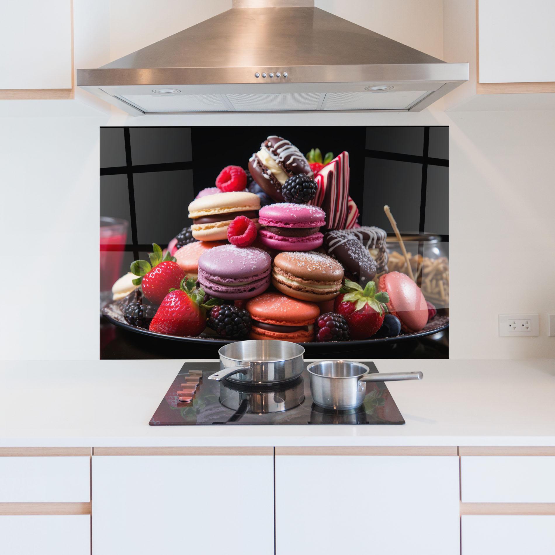 Küchenrückwand Glas Berries Macarons mockup 5