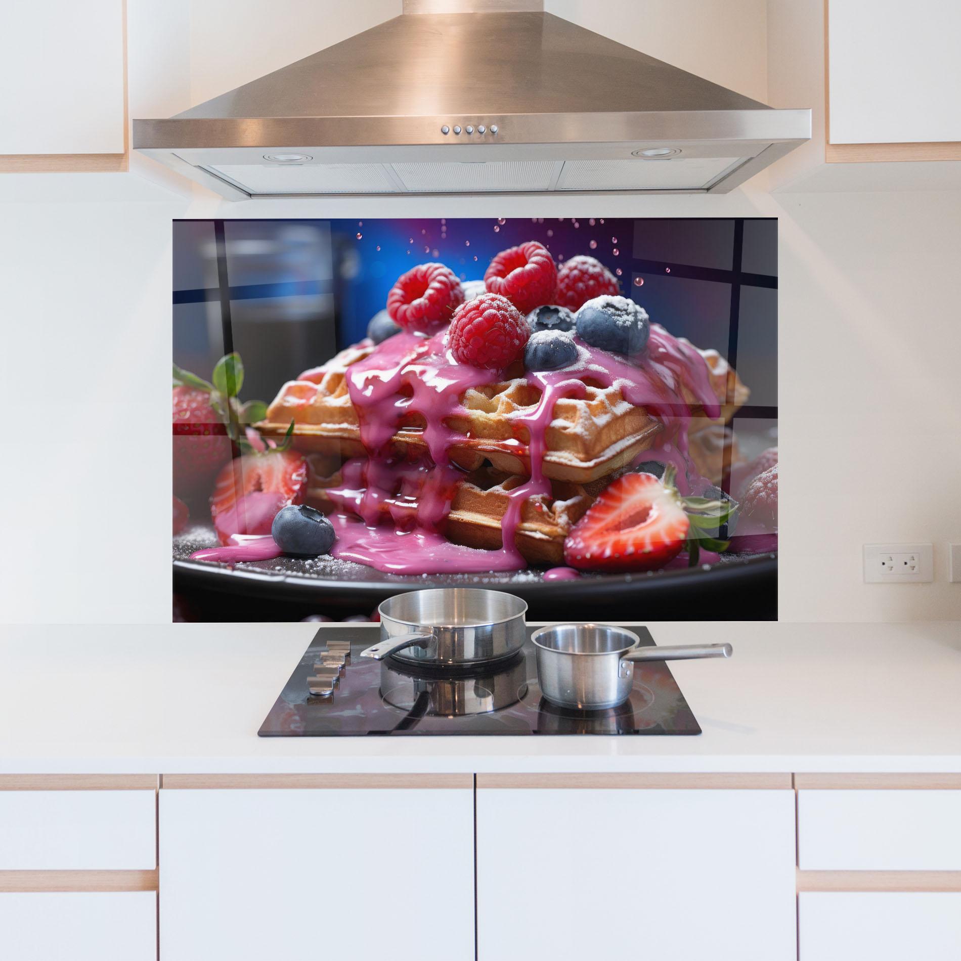 Küchenrückwand Glas Berries Waffles mockup 5