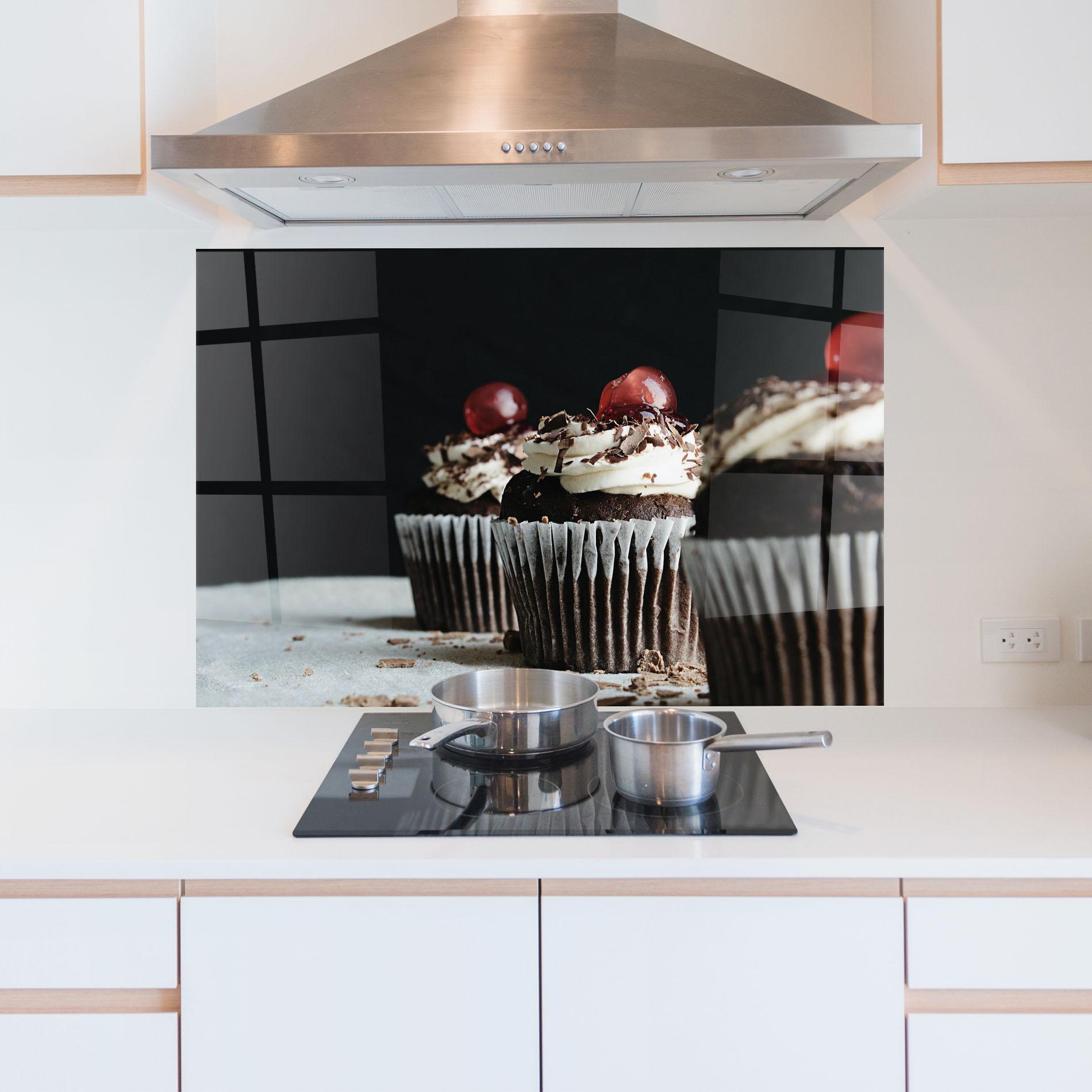 Küchenrückwand Glas Brown Muffins mockup 5