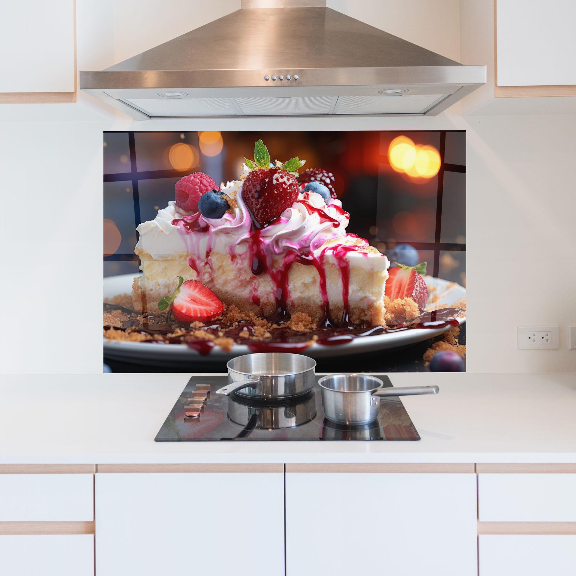 Küchenrückwand Glas Cheesecake Berries mockup 5