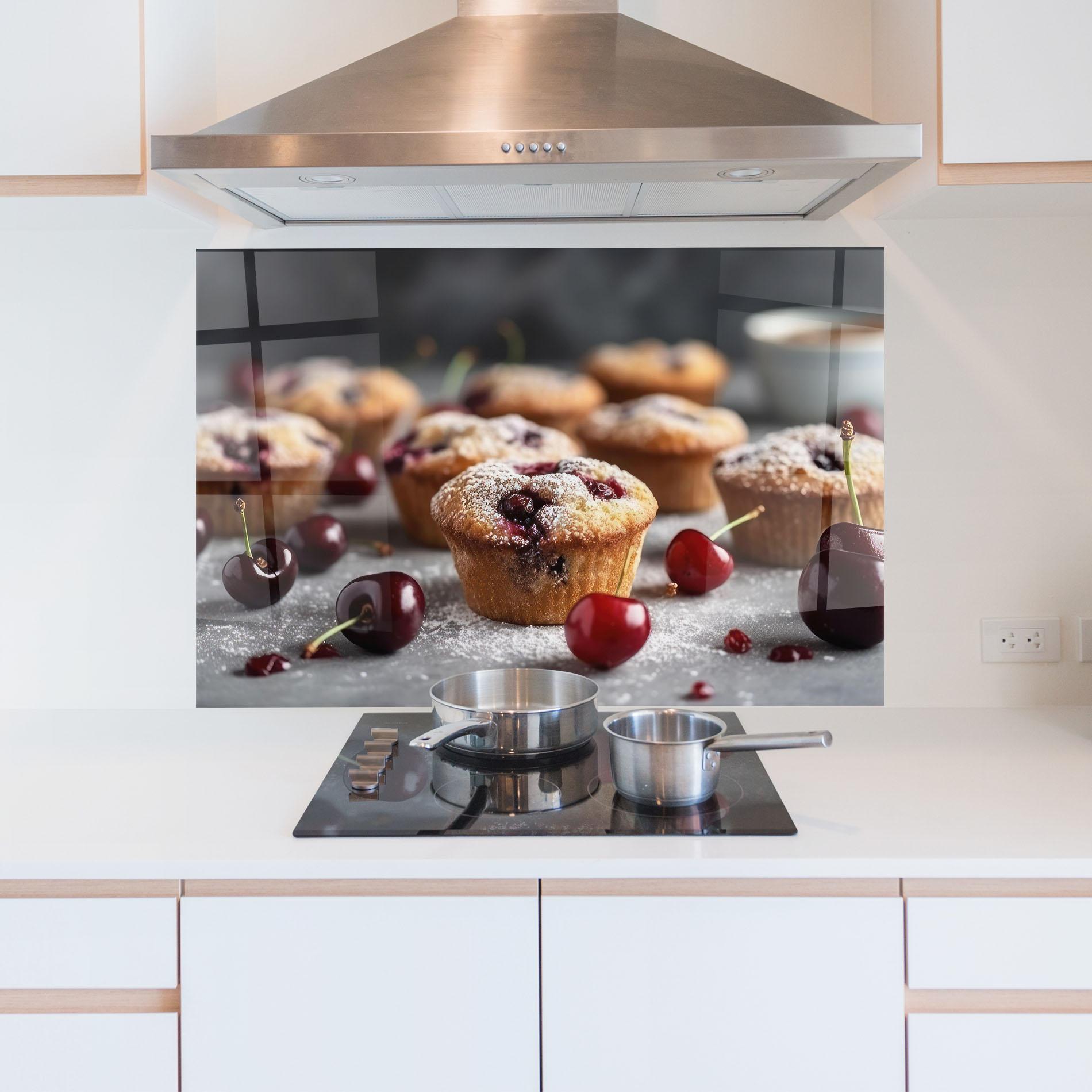 Küchenrückwand Glas Cherries Muffins mockup 5