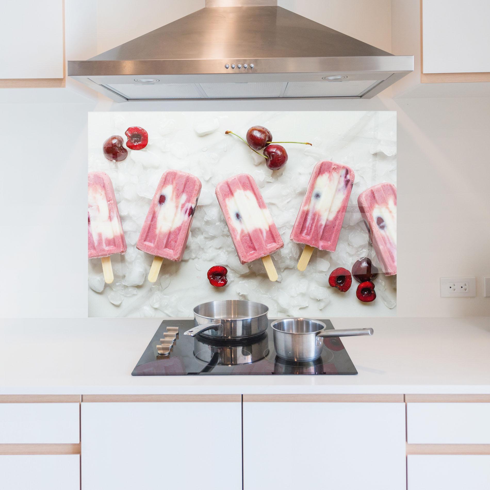 Küchenrückwand Glas Cherry Ice Cream mockup 5