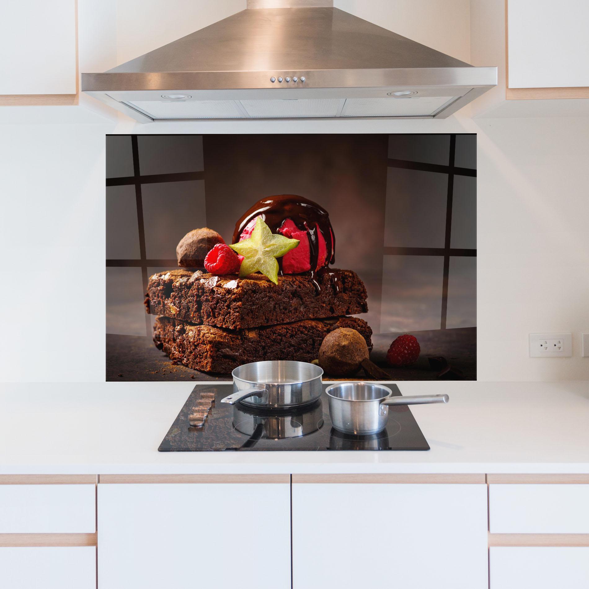 Küchenrückwand Glas Chocolate Brownie mockup 5