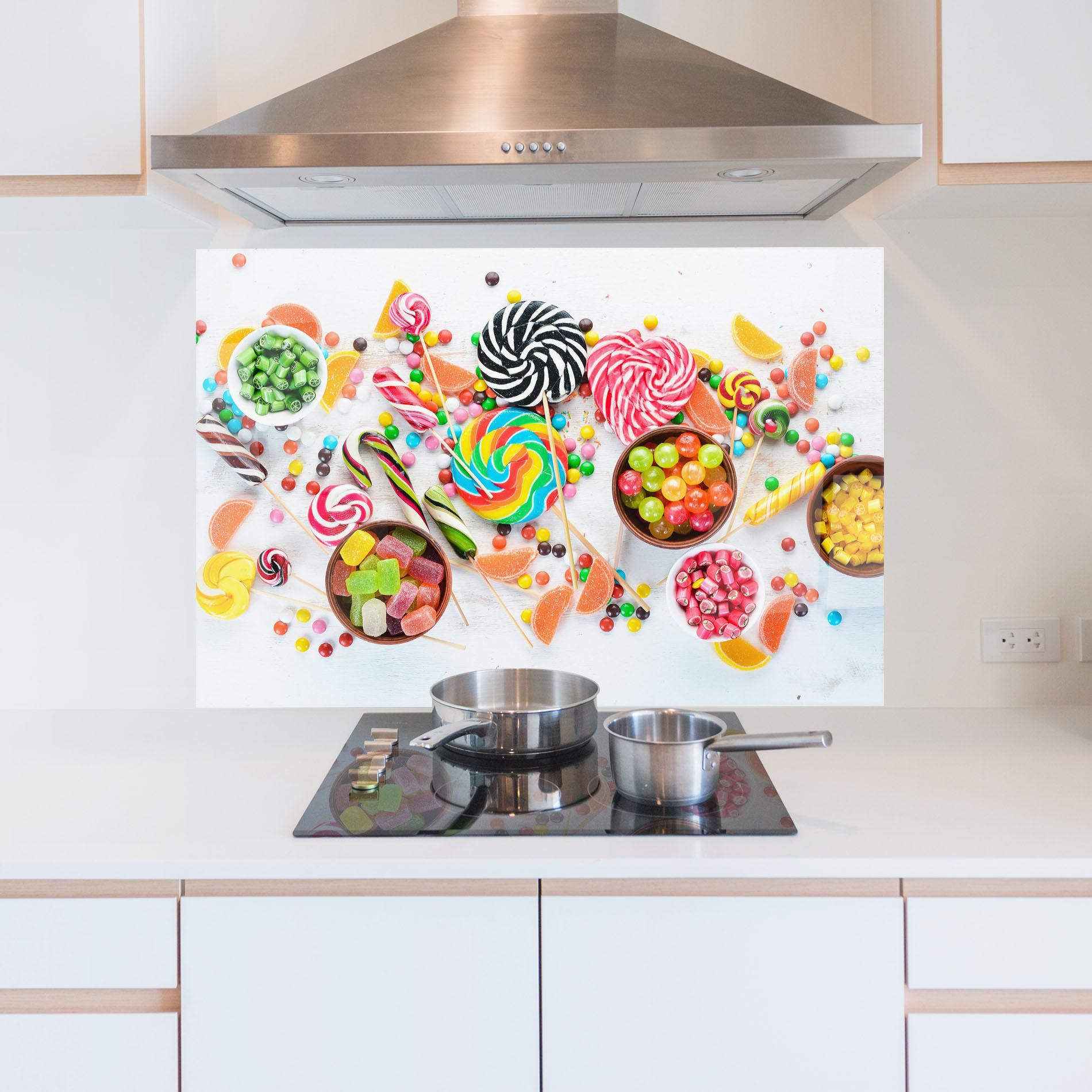 Küchenrückwand Glas Colorful Candies Jelly mockup 5