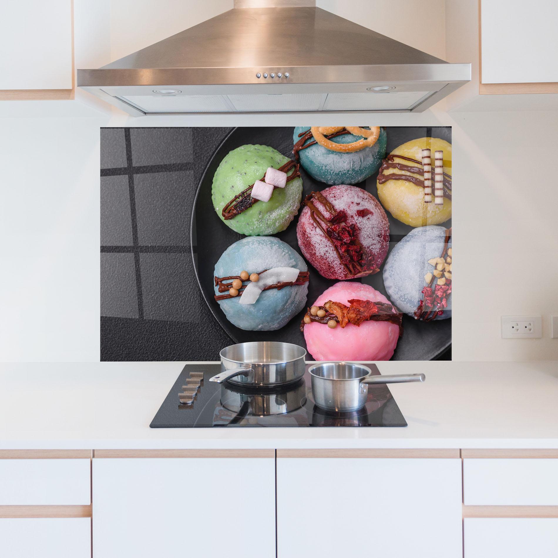 Küchenrückwand Glas Colorful Mochi Desserts mockup 5